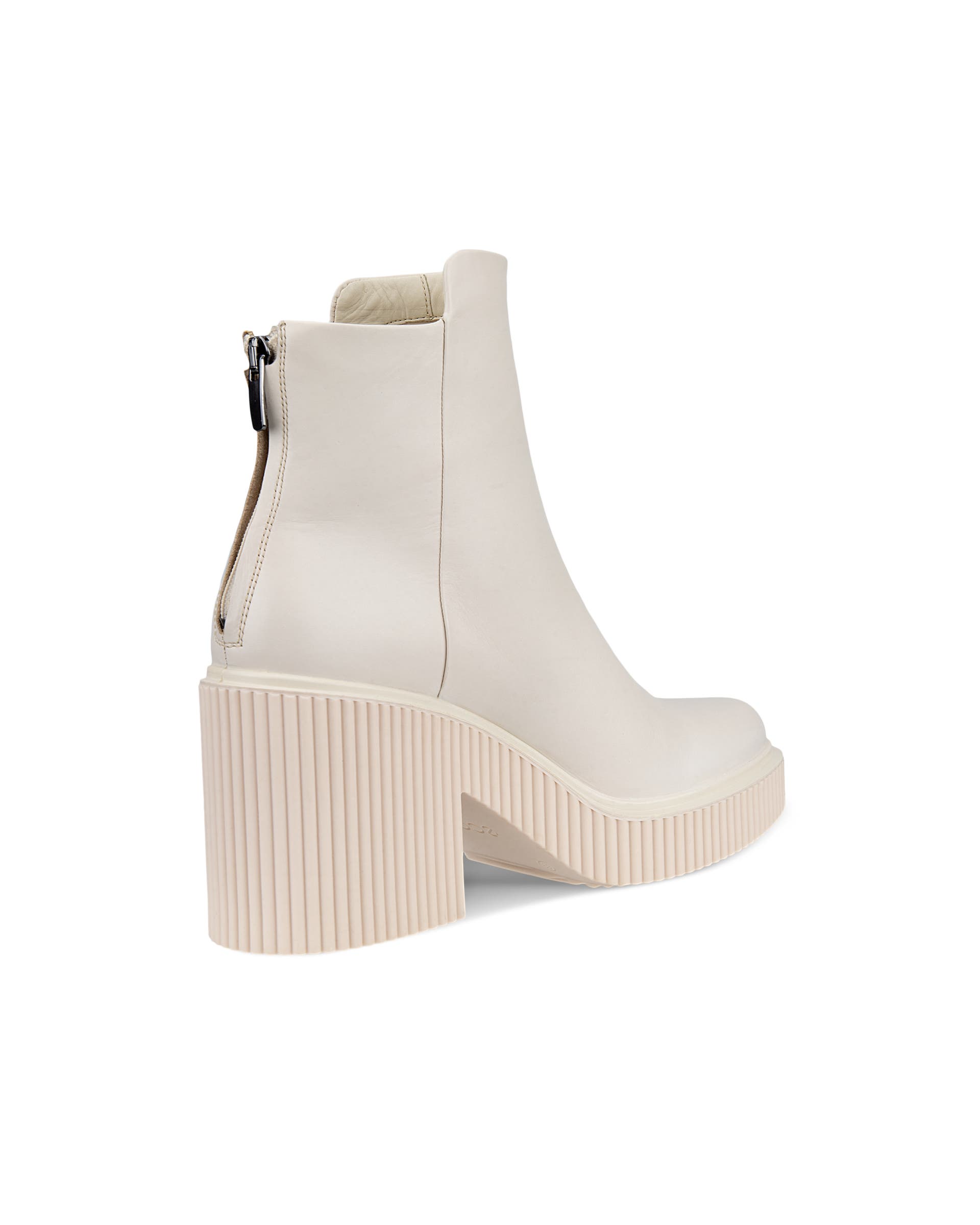 ECCO Fluted Heel ウィメンズ レザーアンクルブーツ - ベージュ - Back