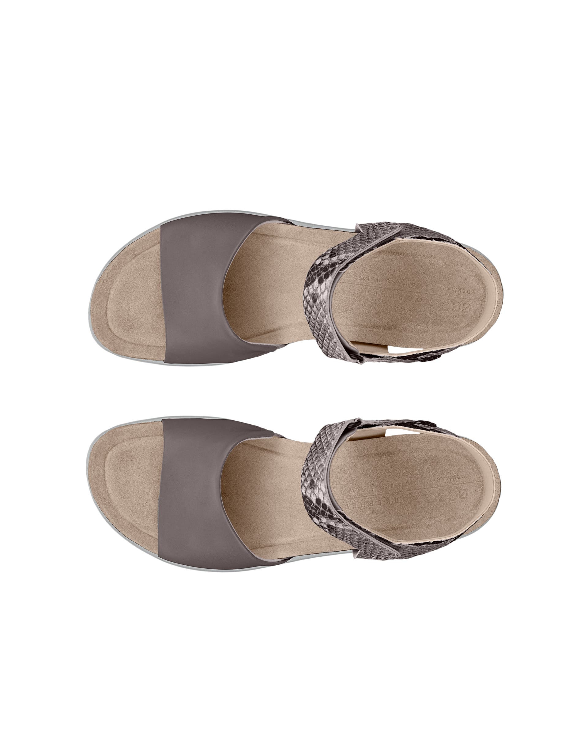 Women's ECCO® Flowt Leather Cork-Heeled Wedge Sandal - Gray - Top left pair