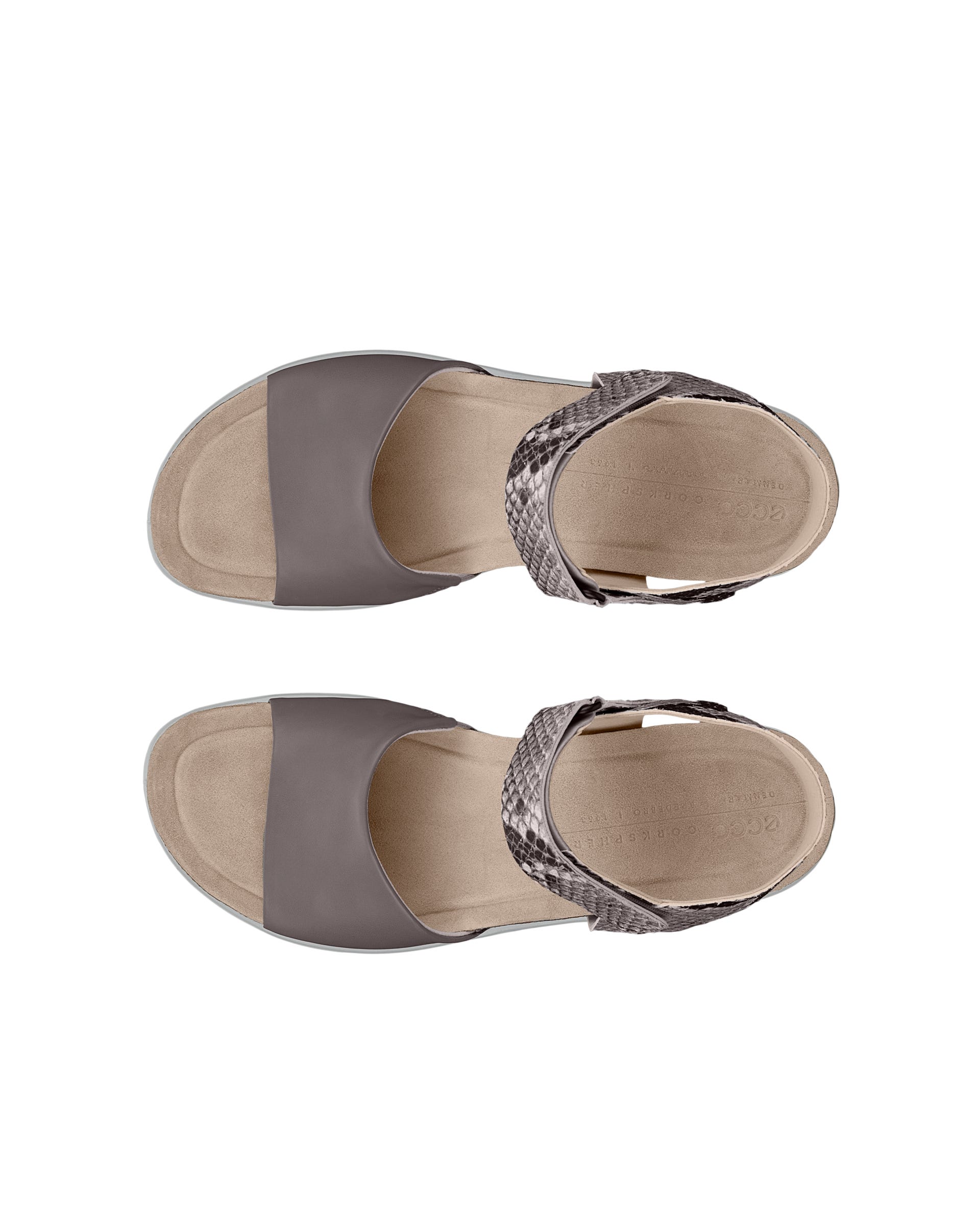 Women's ECCO® Flowt Leather Cork-Heeled Wedge Sandal - Gray - Top left pair