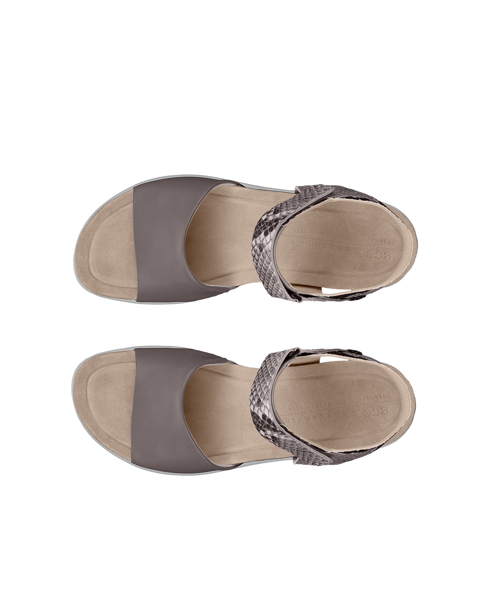 ECCO® Flowt Wedge Cork Dames leren sandaal met kurken sleehak - Grijs - Top left pair