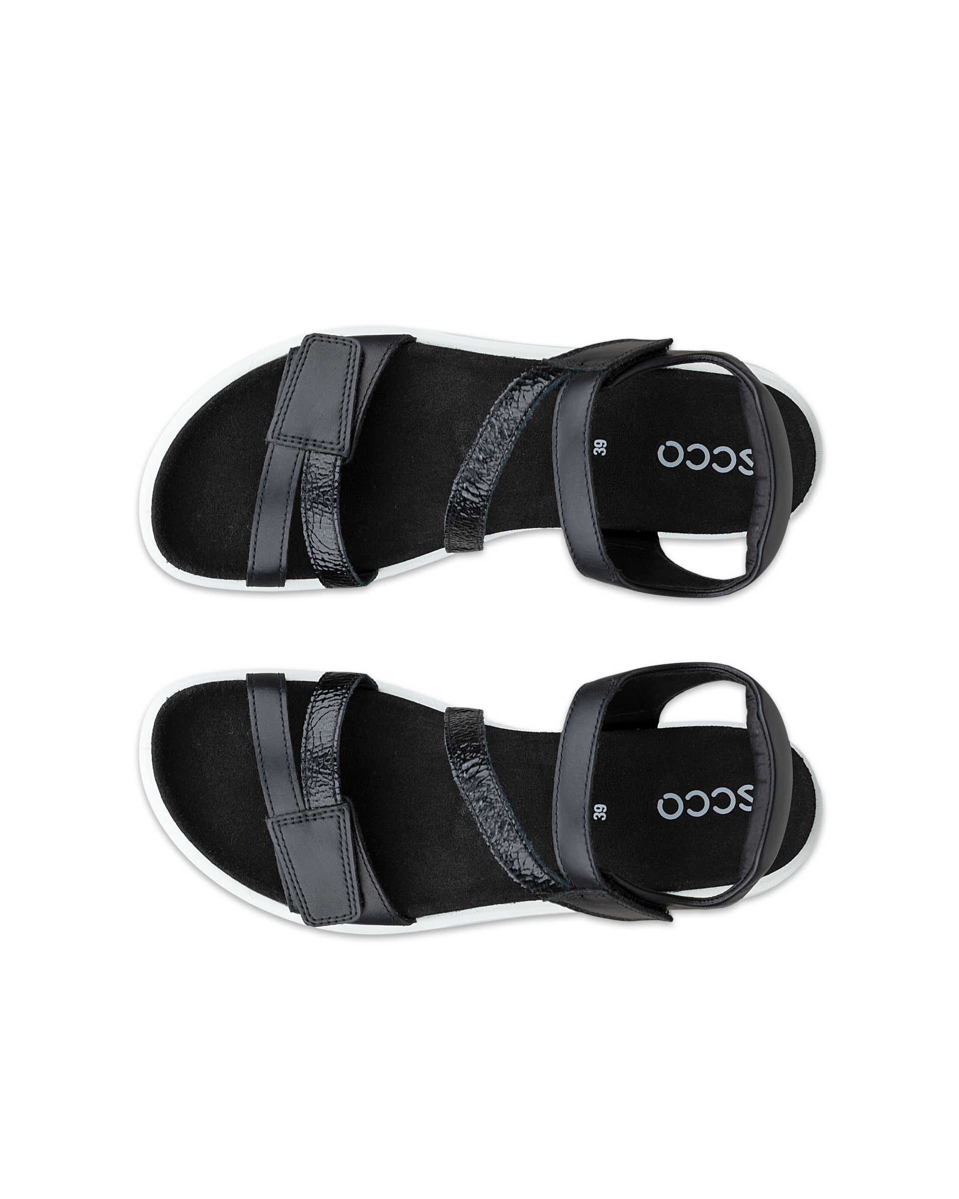 Women's ECCO® Soft Sandal Leather Two Strap Sandal - Black - Top left pair