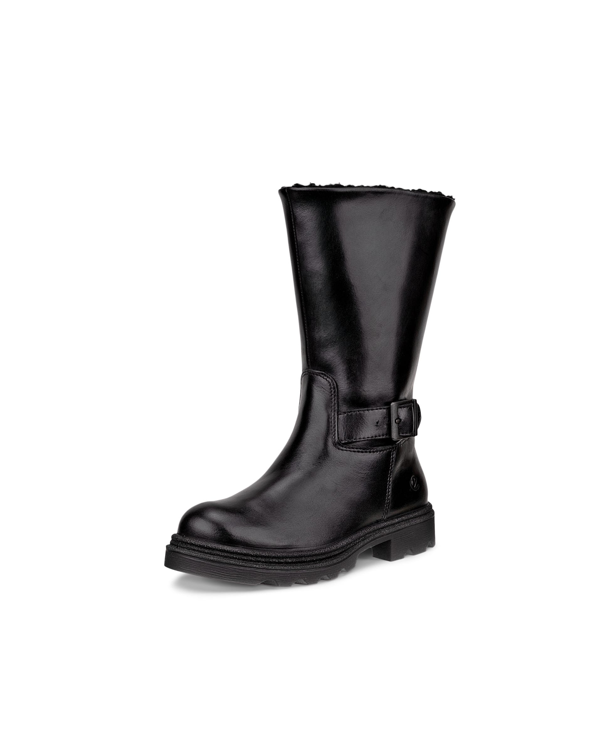 Kids' ECCO® Grainer Leather Waterproof High-Cut Boot - Black - Outside