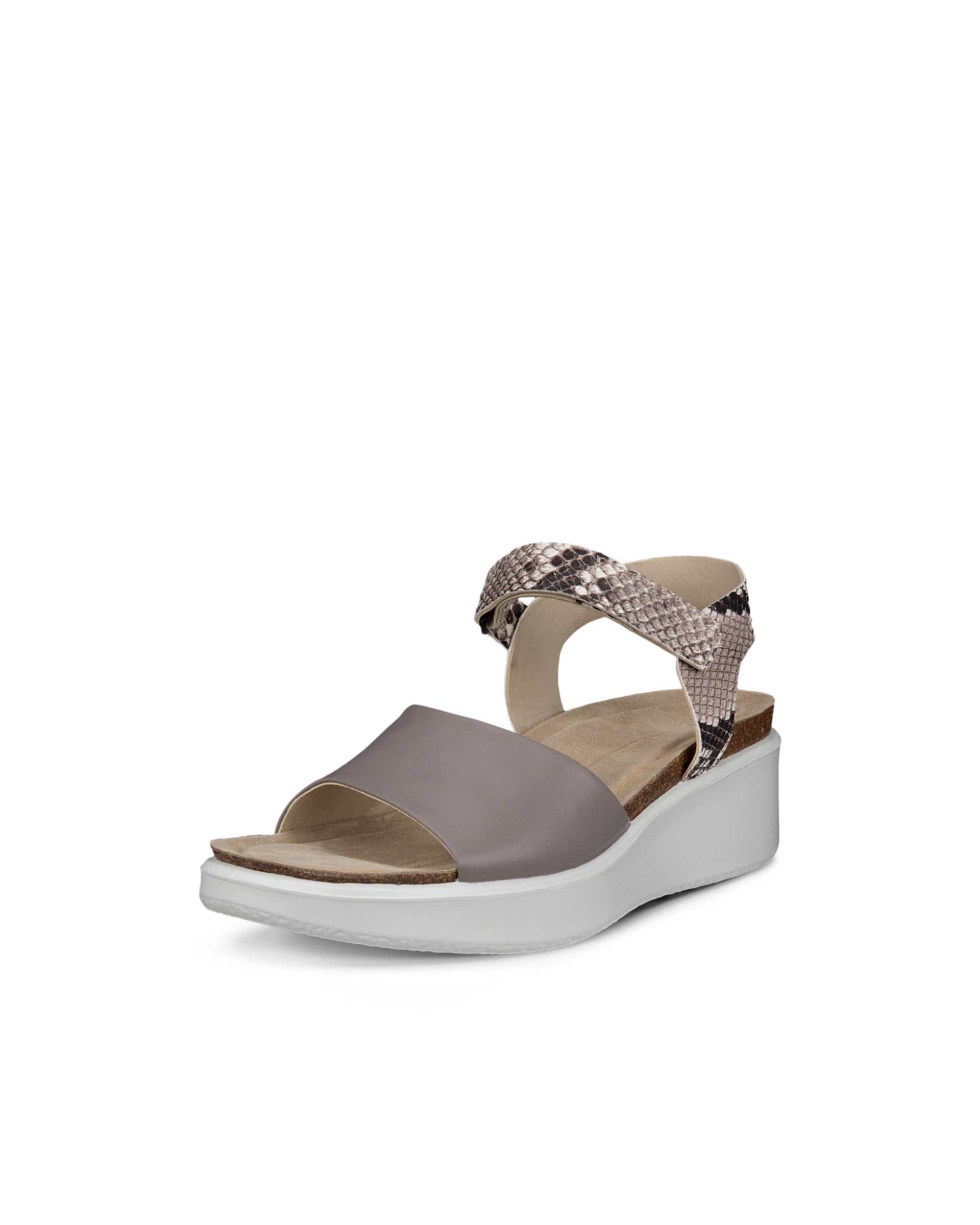 ECCO® Flowt Wedge Cork Dames leren sandaal met kurken sleehak - Grijs - Main