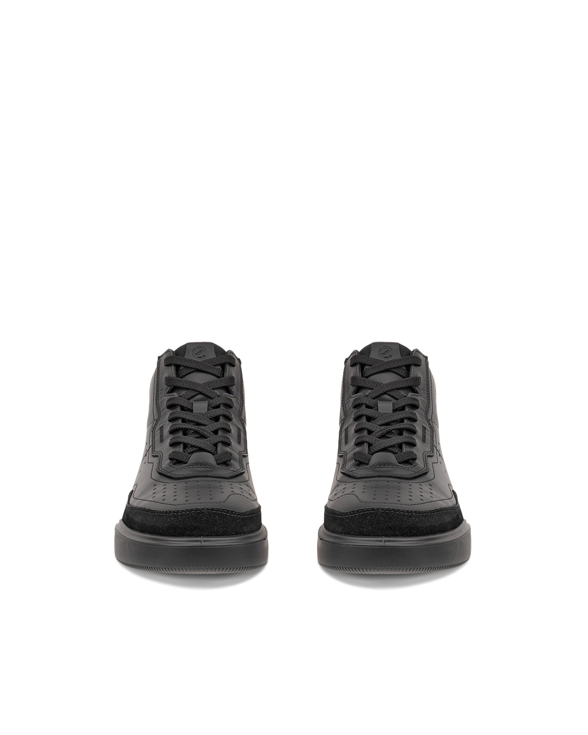 Damskie skórzane wysokie sneakersy ECCO® STREET COURT - Czarny - Front pair