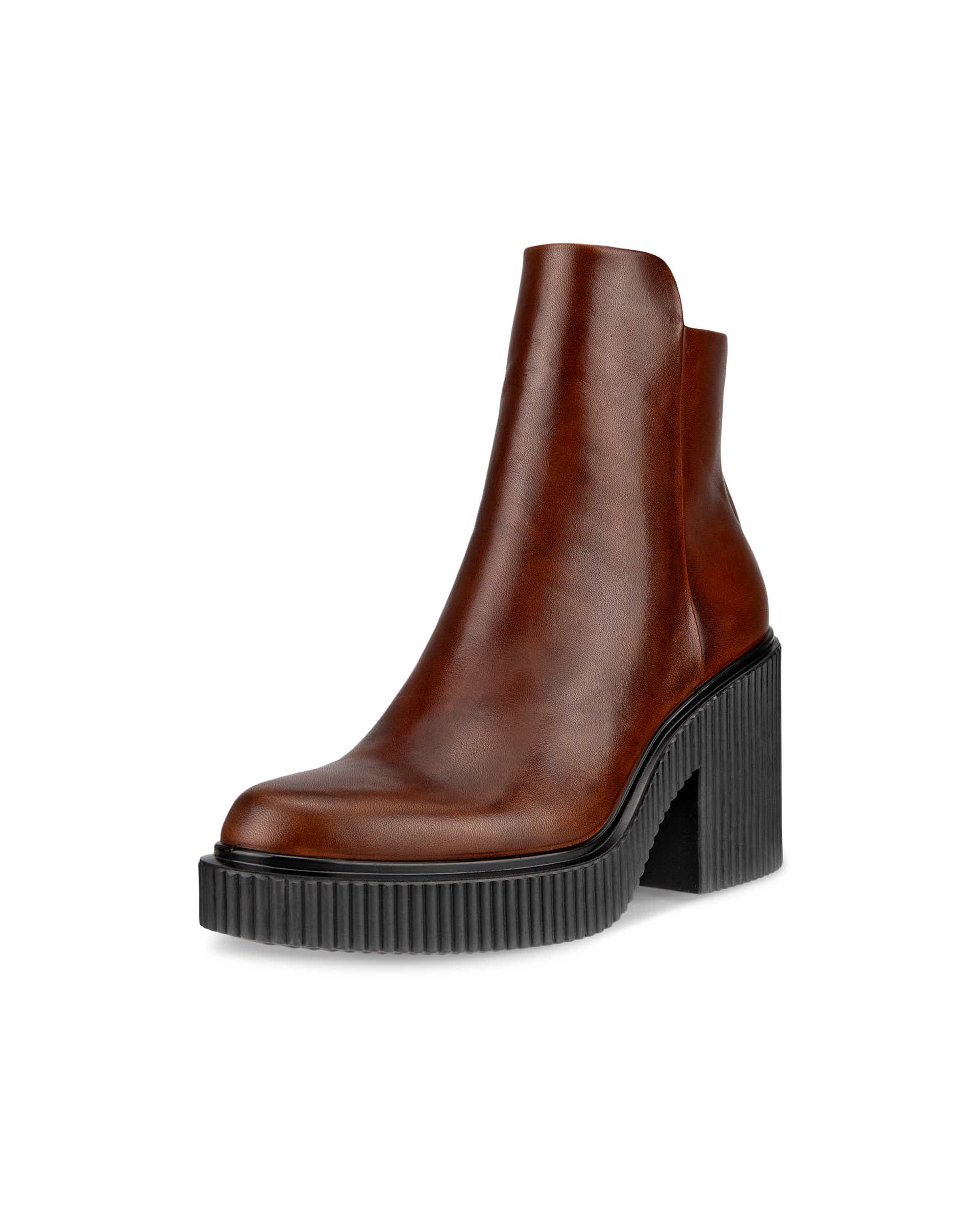 ECCO Fluted Heel ウィメンズ レザーアンクルブーツ - ブラウン - Main