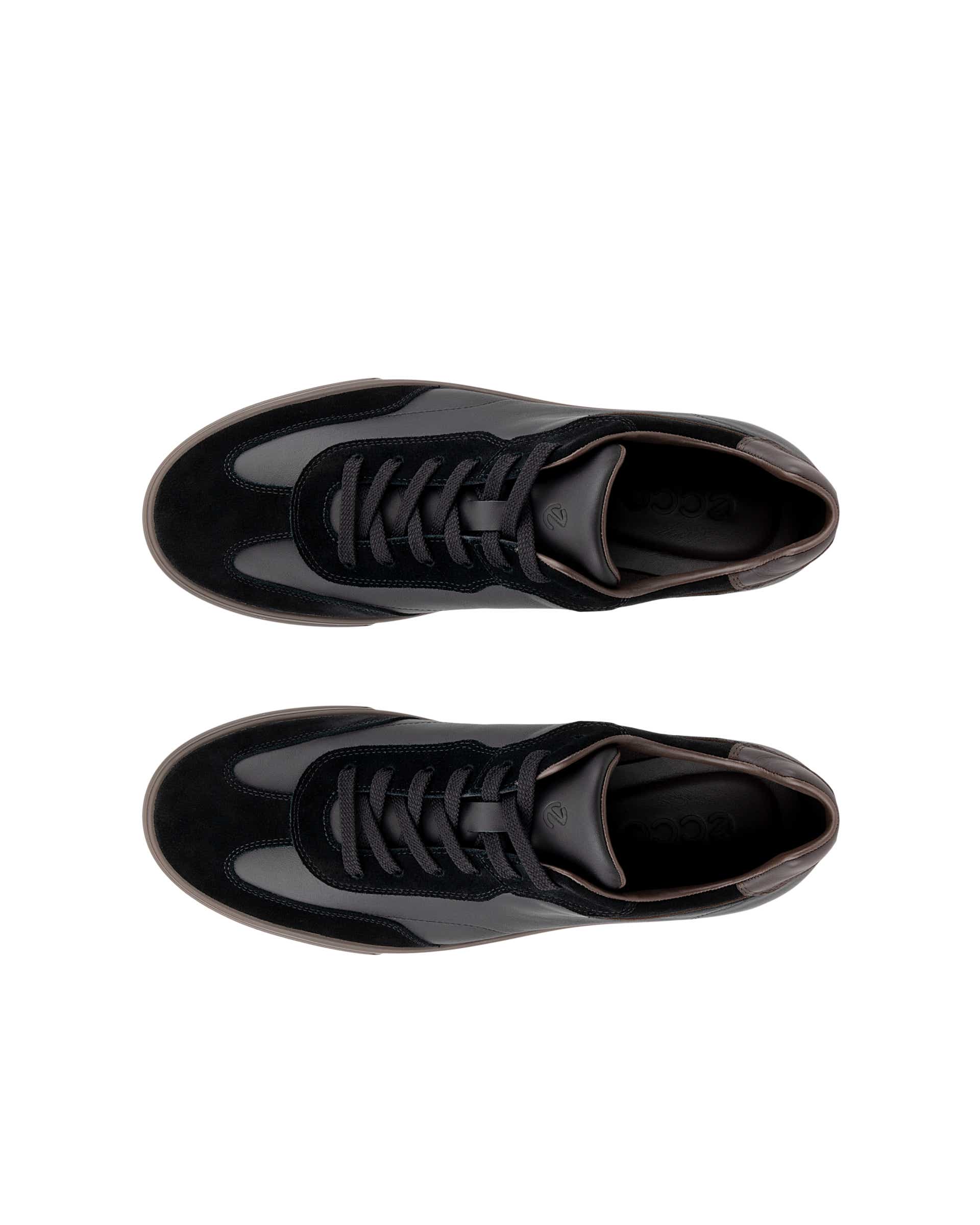 Men's ECCO® SOFT 10 Leather Trainer - Black - Top left pair