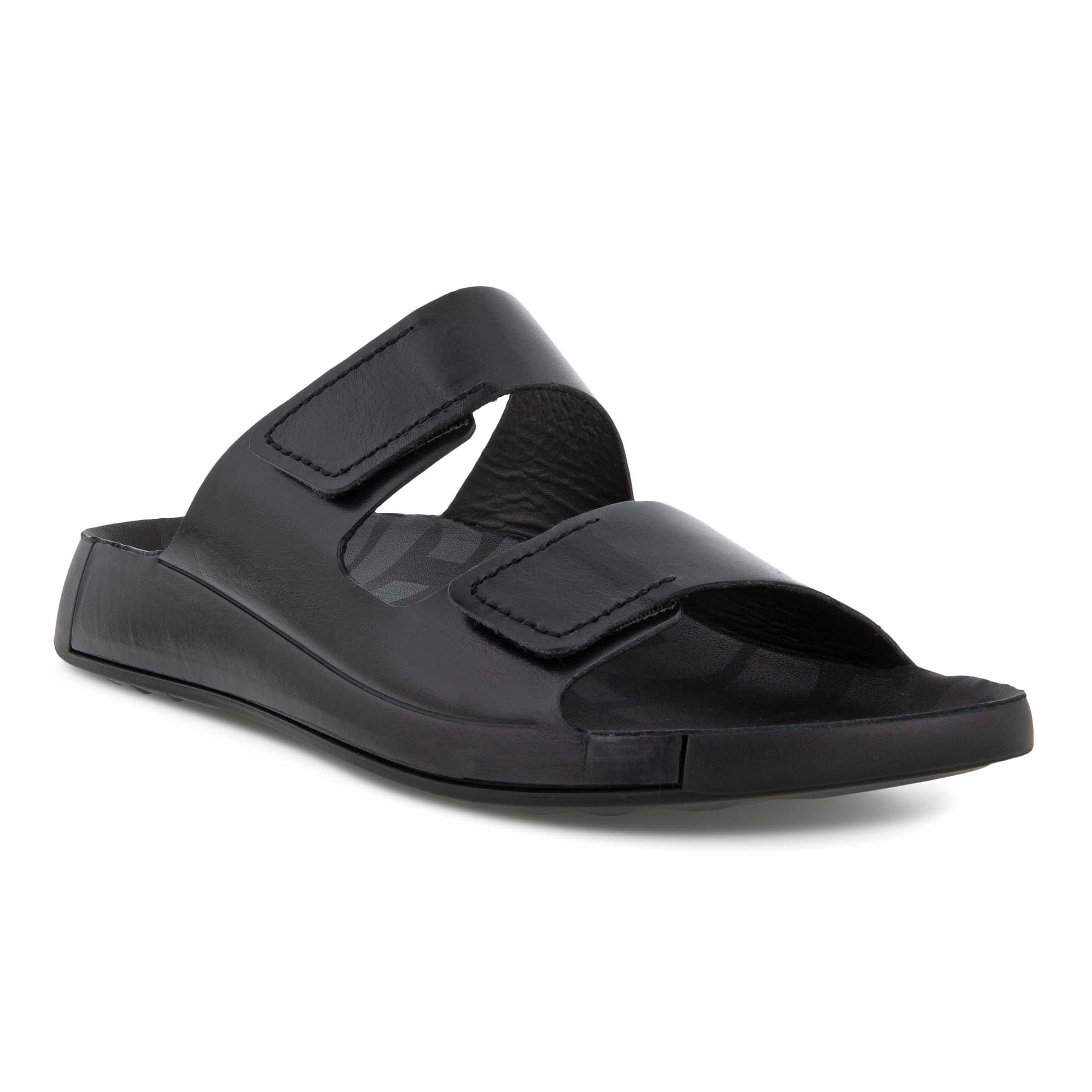 Men's ECCO® Cozmo Leather Buckle Two Strap Sandal  - Black - Main