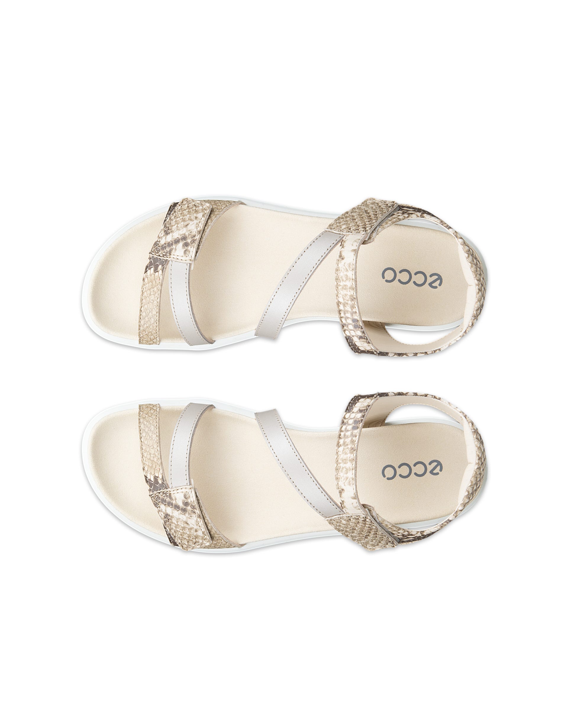 Women's ECCO® Soft Sandal Leather Two Strap Sandal - Gold - Top left pair