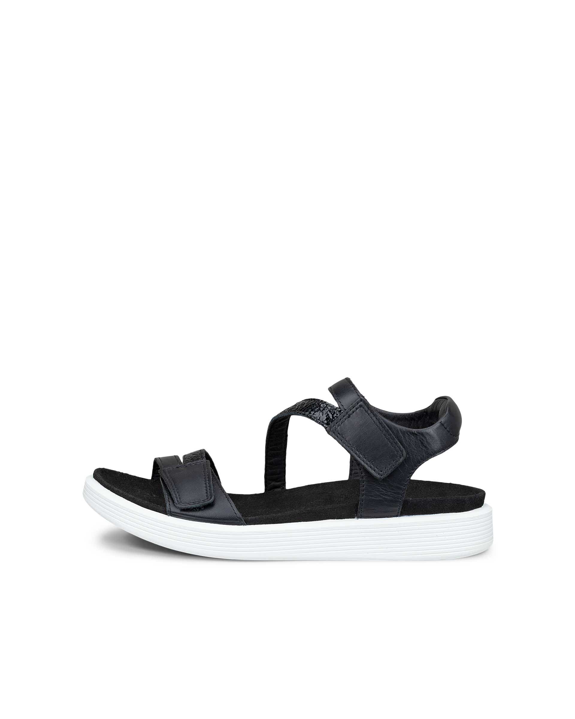 Women's ECCO® Soft Sandal Leather Two Strap Sandal - Black - Outside