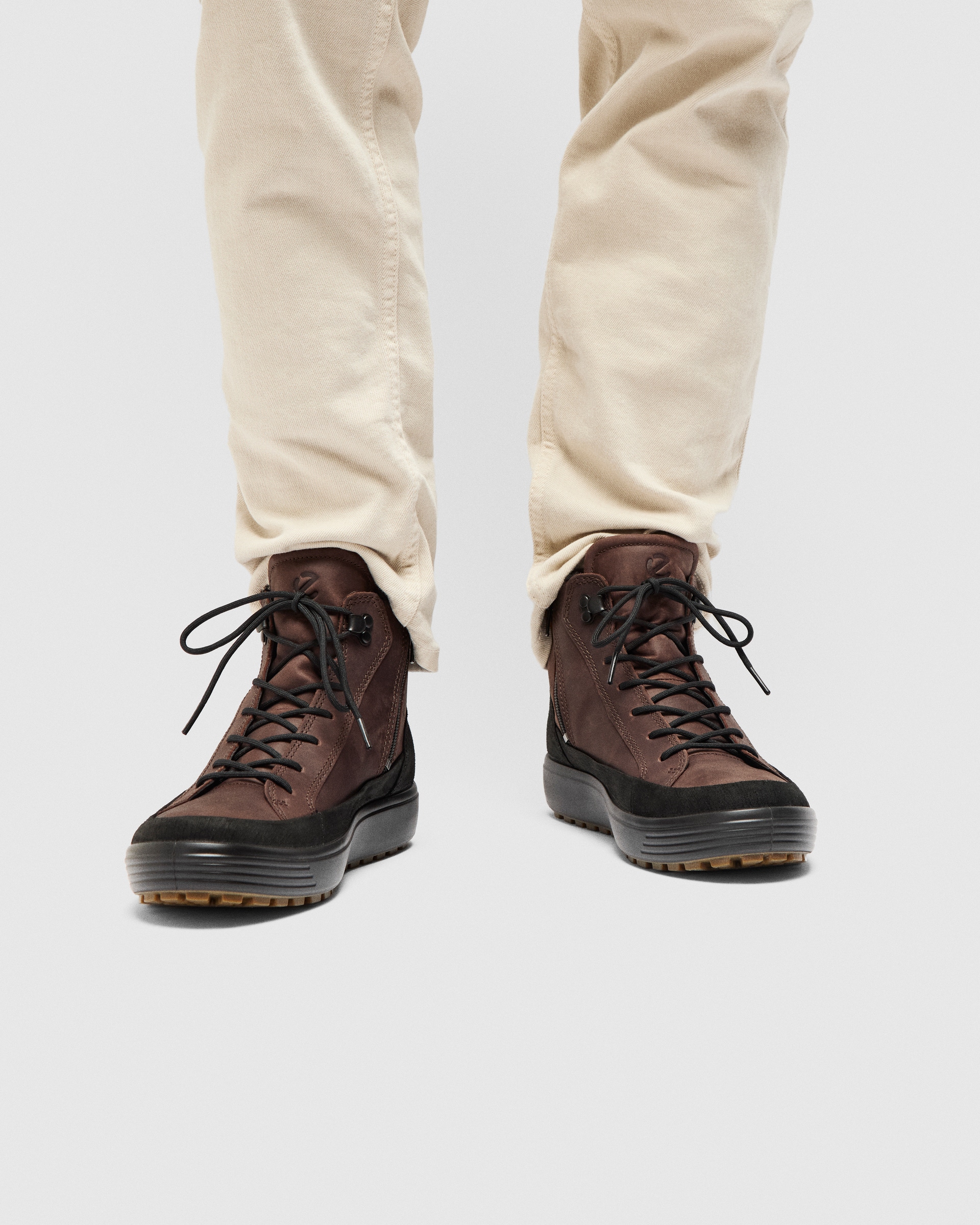 Men's ECCOยฎ Soft 7 Tred Nubuck Gore-Tex High-Top Boot - Brown - Lifestyle image-1