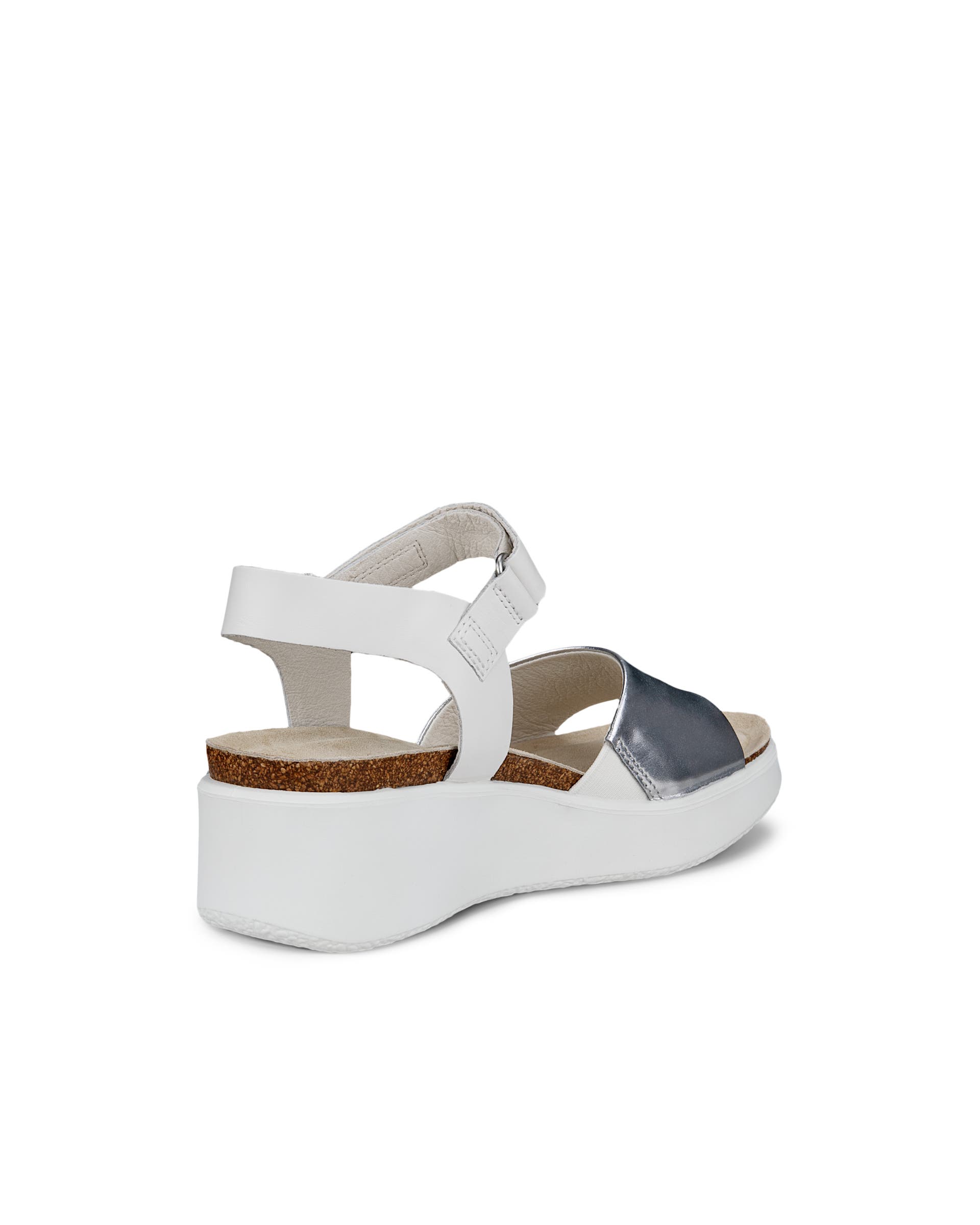 Women's ECCO® Flowt Wedge Leather Cork Heeled Sandal - White - Back