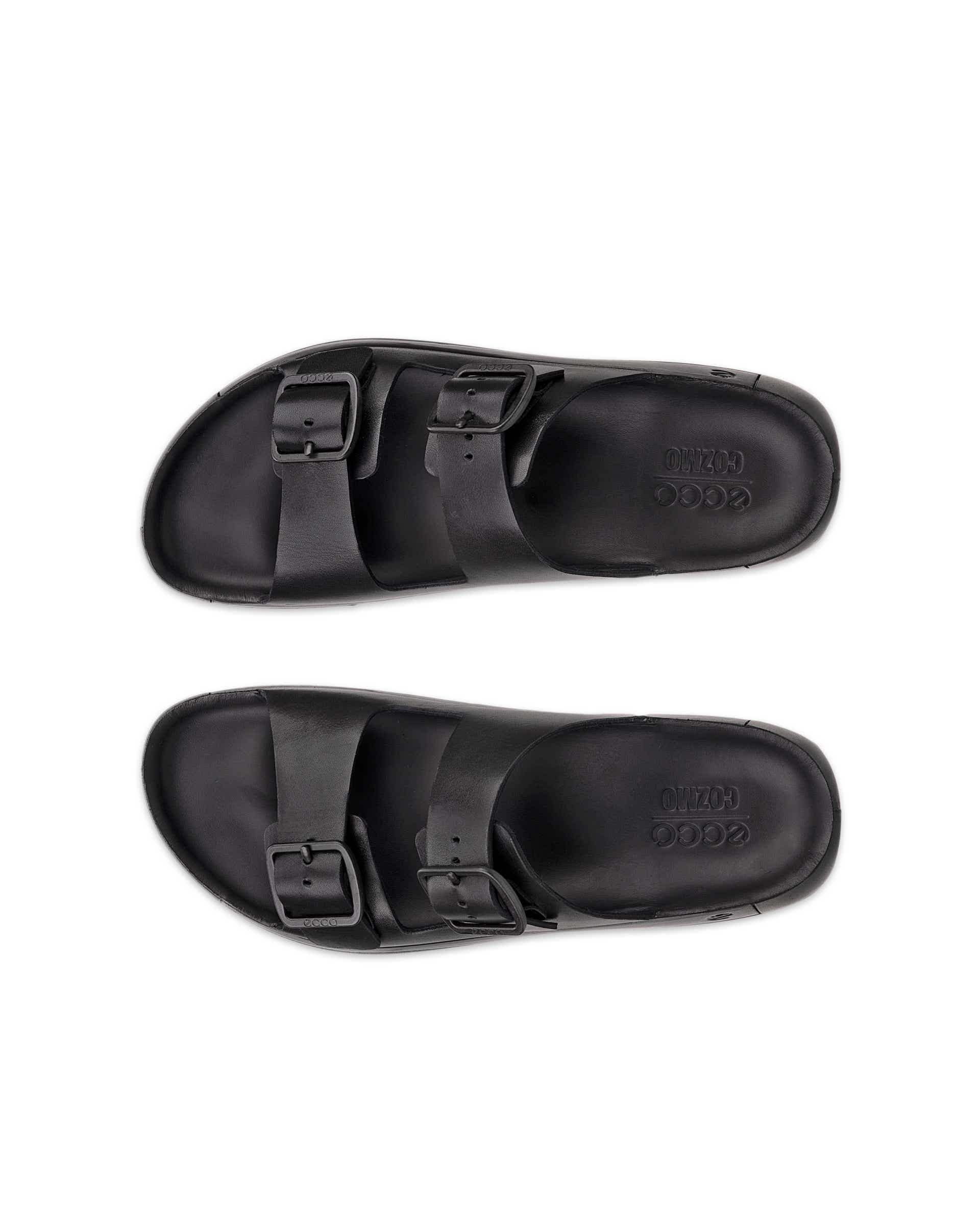 Men's ECCO® Cozmo Leather Two Strap Sandal - Black - Top left pair