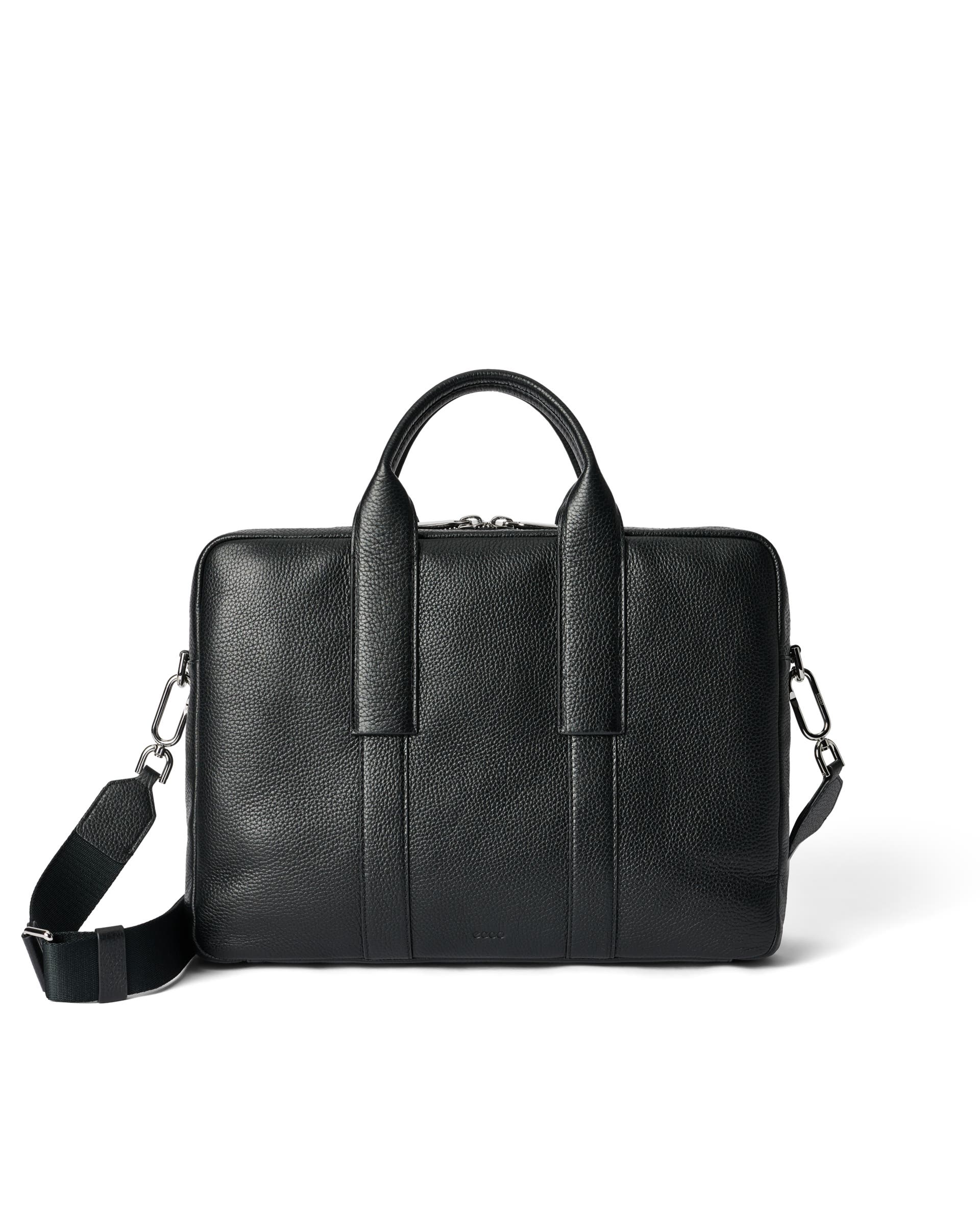 ECCO® Flat Pouch Pebbled Leather Laptop Bag - Black - Main