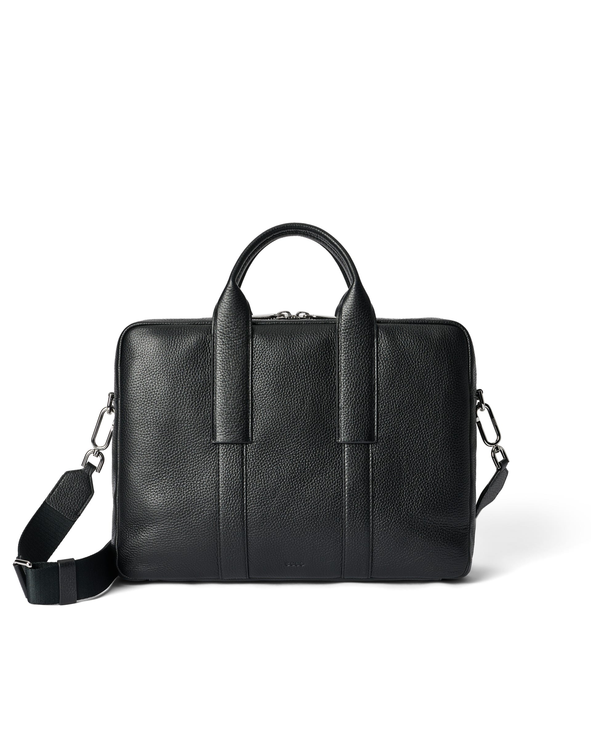 ECCO® Flat Pouch Pebbled Leather Laptop Bag - Black - Main