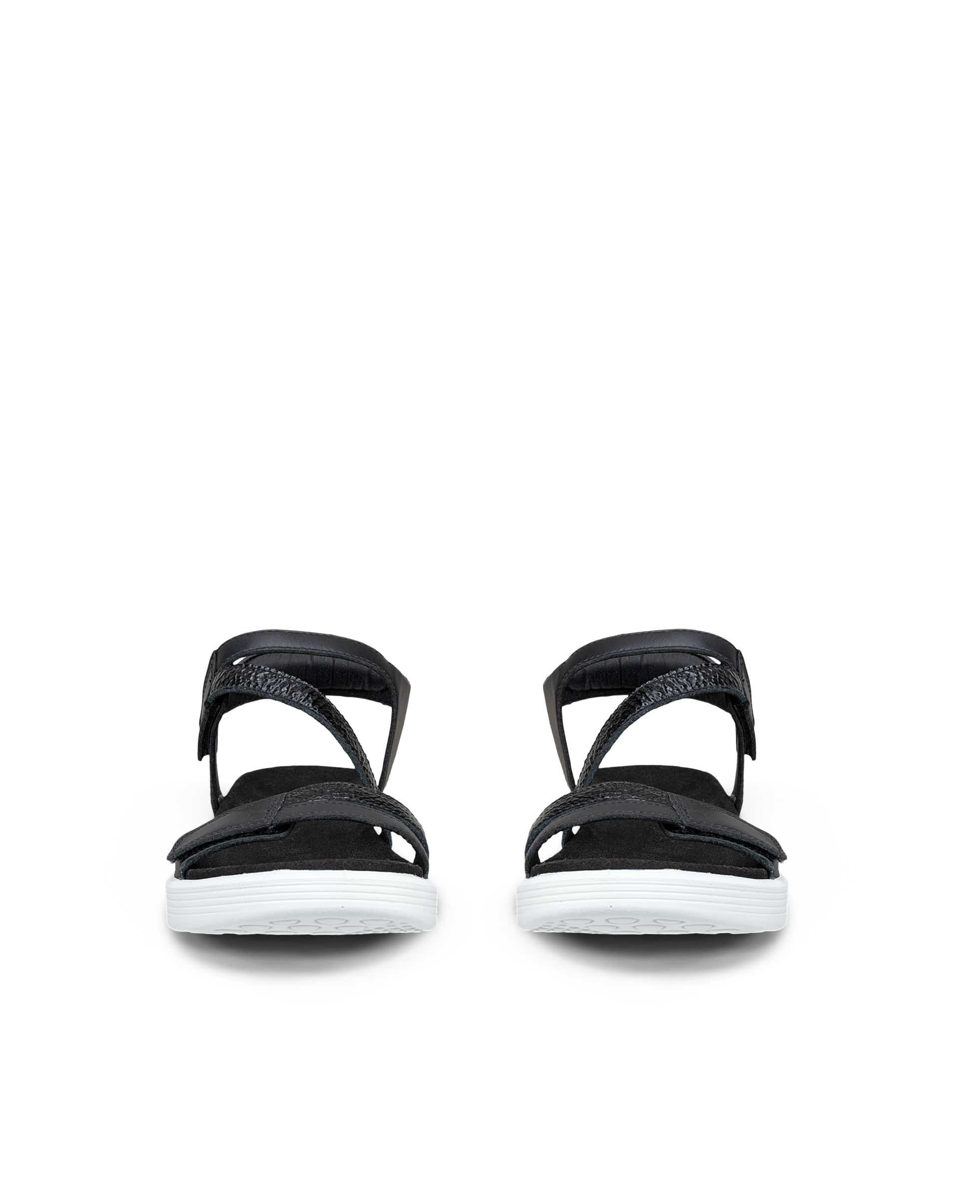 Women's ECCO® Soft Sandal Leather Two Strap Sandal - Black - Front pair