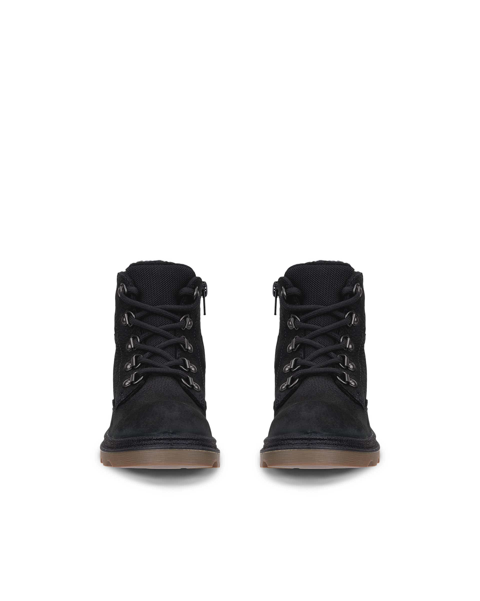 Kids' ECCO® GRAINER K Nubuck Waterproof Lace-Up Boot - Black - Front pair