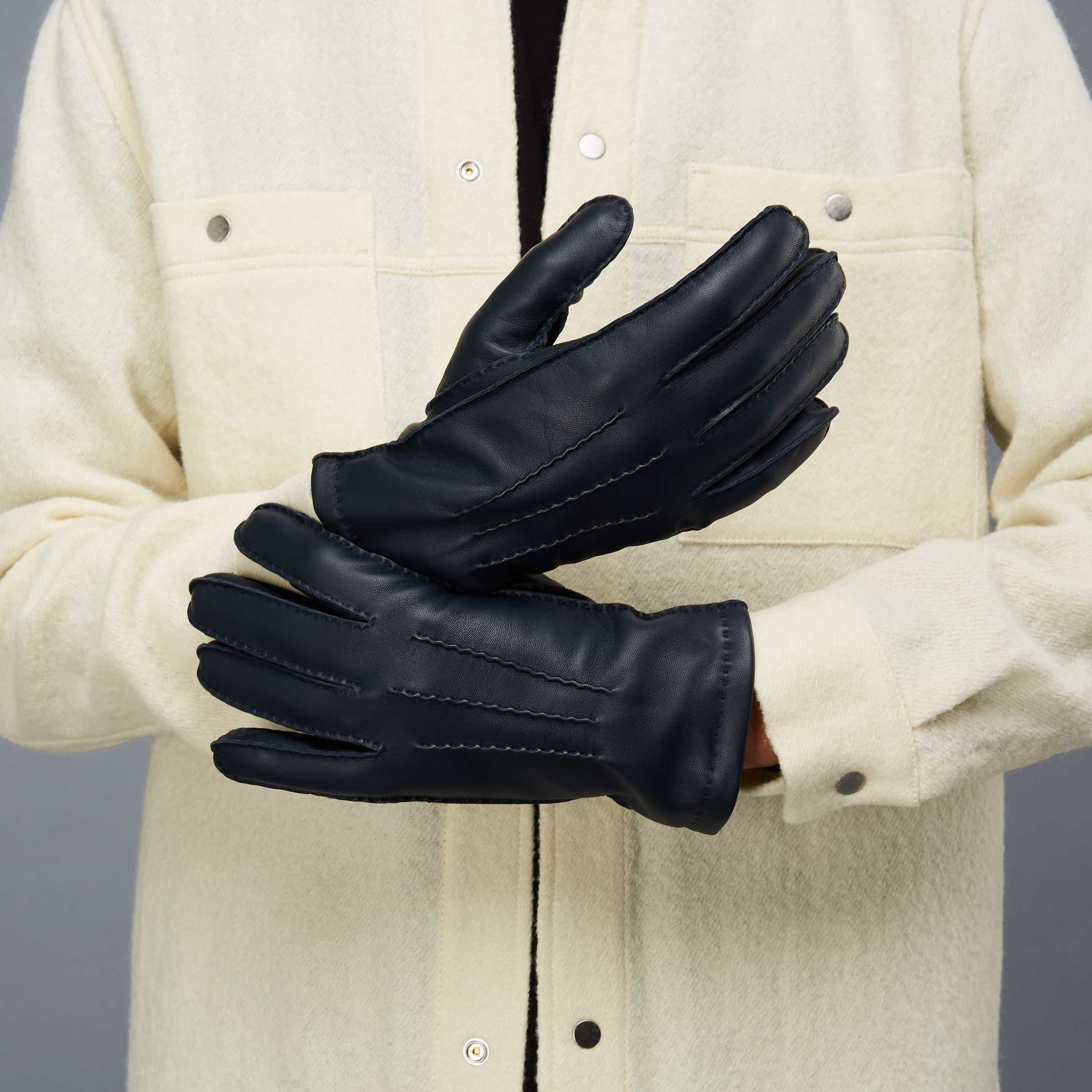 ECCO Gloves Stitched メンズ レザーグローブ - ブルー - Modelshot-1