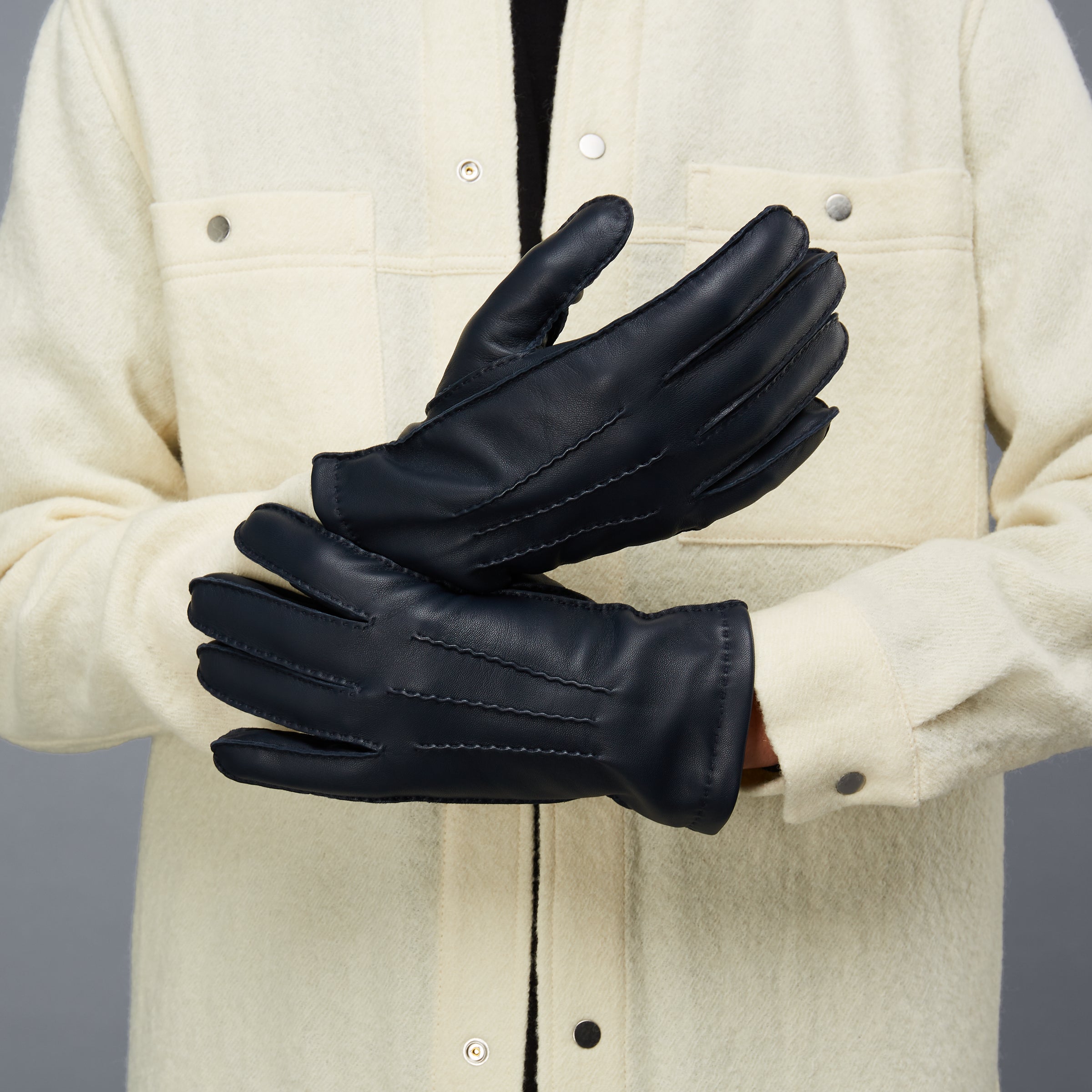 ECCO Gloves Stitched メンズ レザーグローブ - ブルー - Modelshot-1