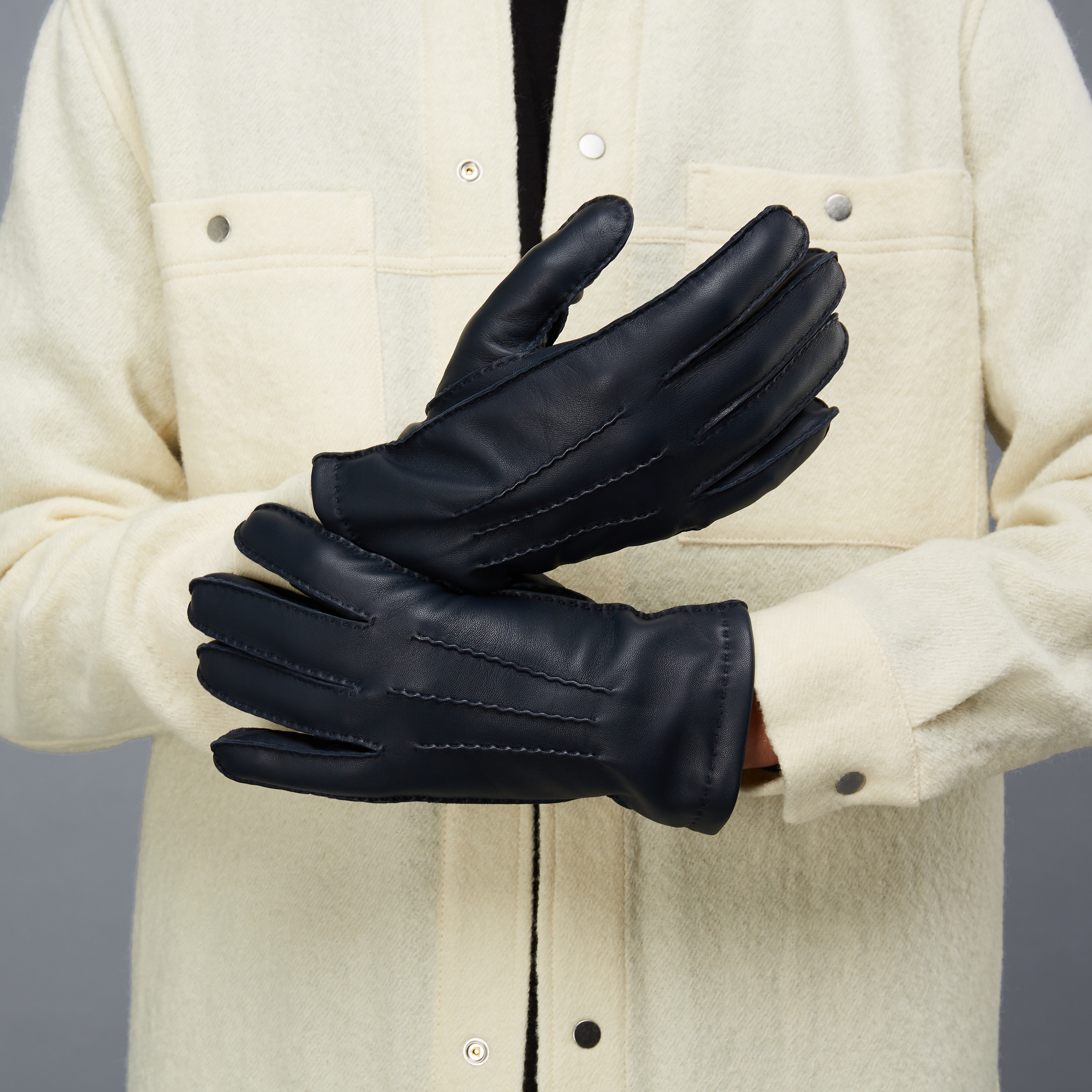 ECCO Gloves Stitched メンズ レザーグローブ - ブルー - Modelshot-1