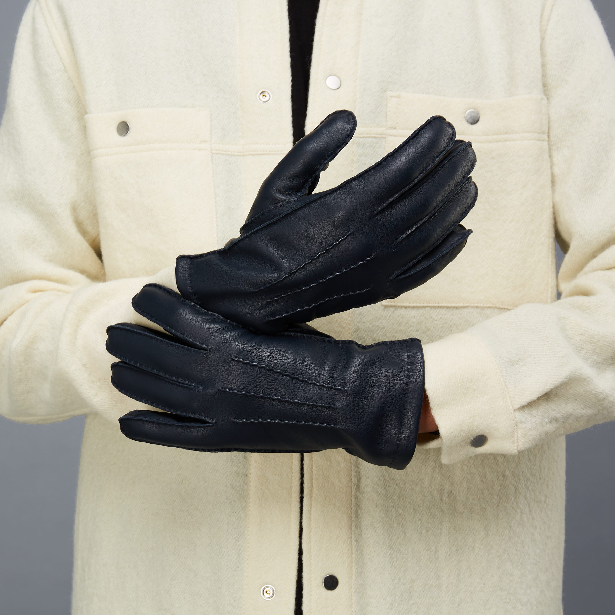 ECCO Gloves Stitched メンズ レザーグローブ - ブルー - Modelshot-1