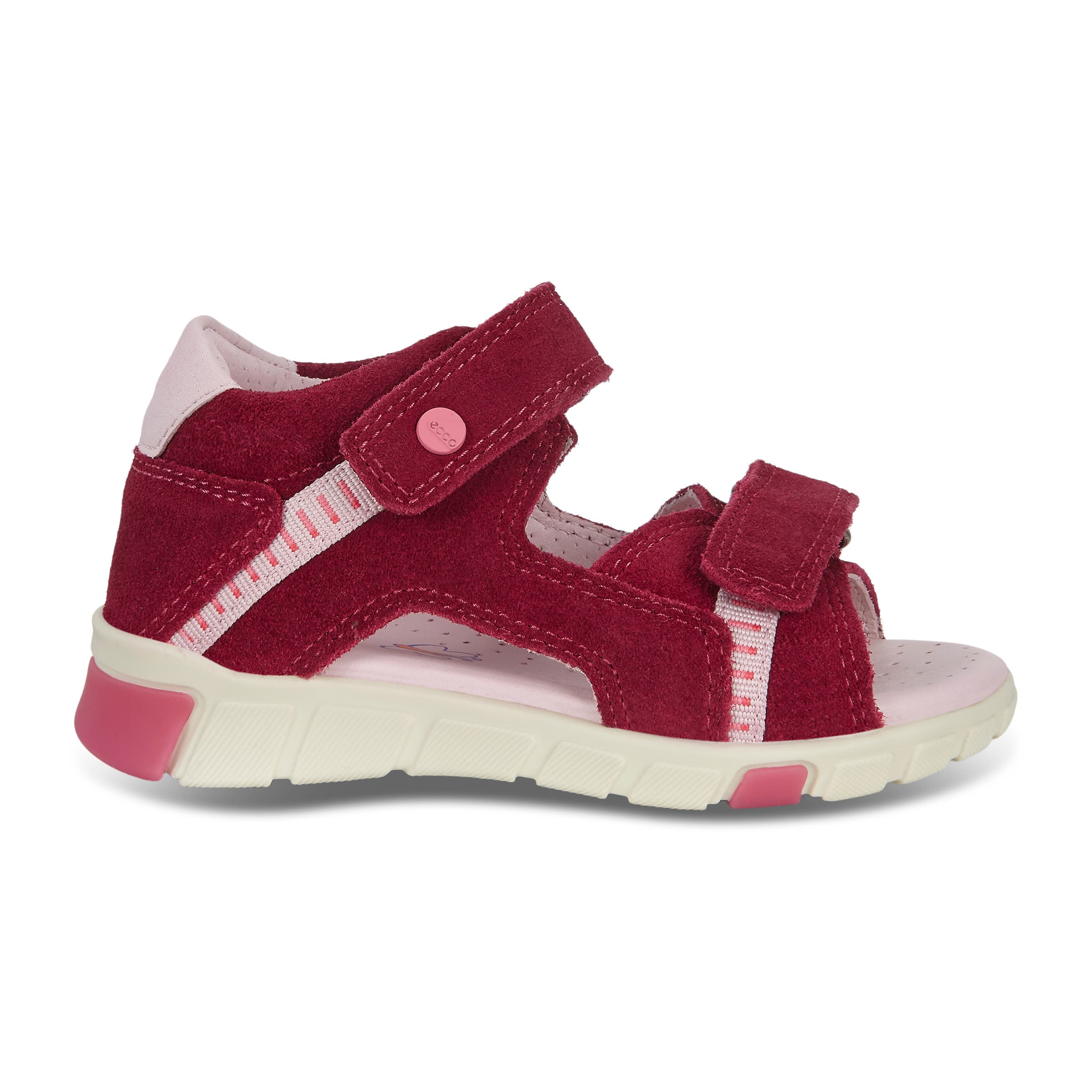 Kids' ECCO® Mini Stride Suede Fisherman Sandal - Red - Outside
