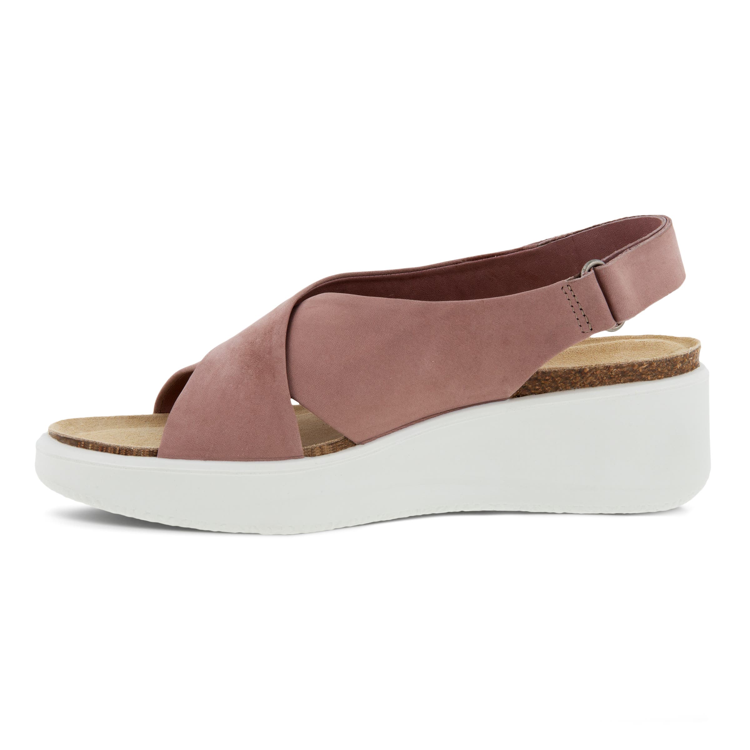 Women's ECCO® Flowt Wedge Nubuck Cork Sandal - Pink - Inside