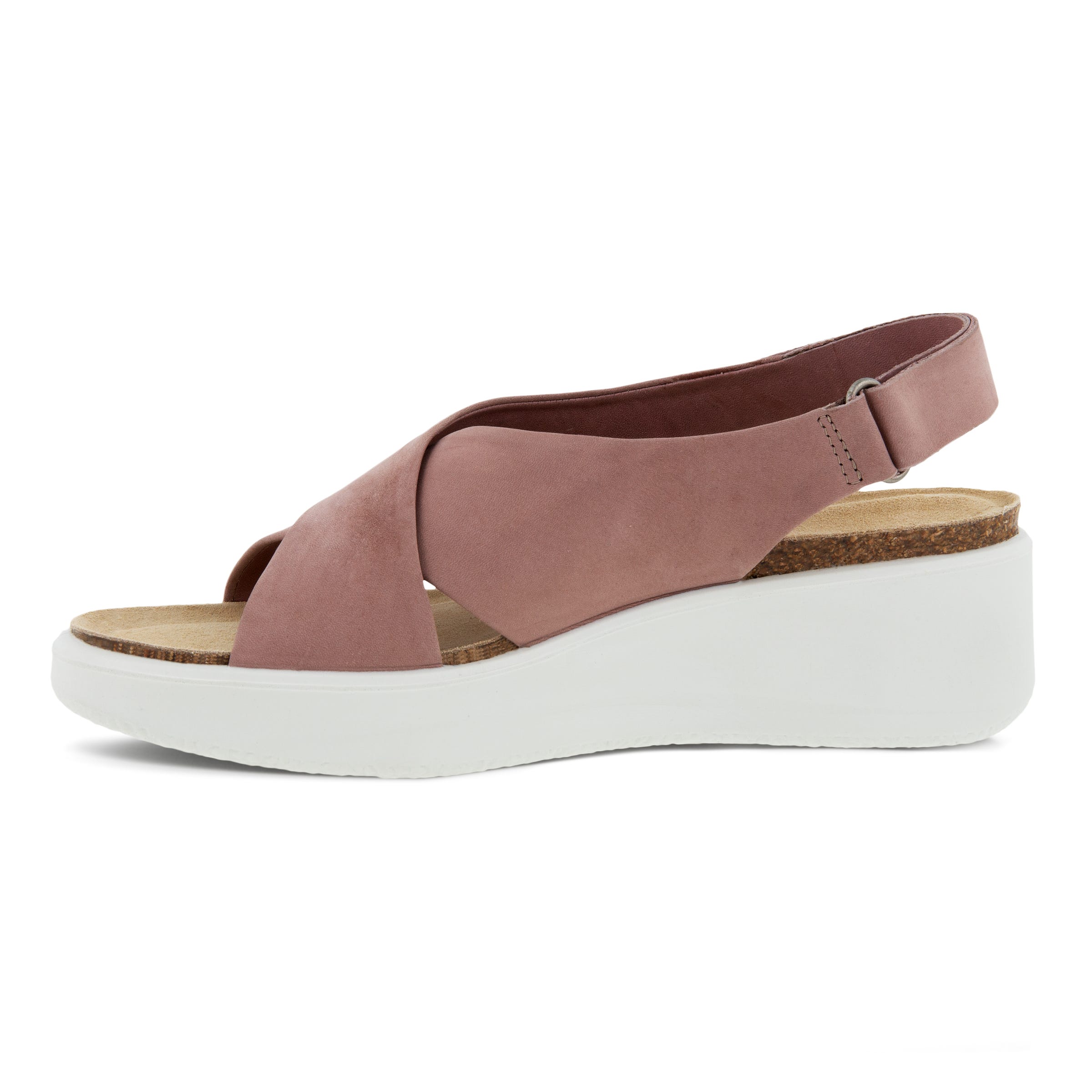 Women's ECCO® Flowt Wedge Nubuck Cork Sandal - Pink - Inside