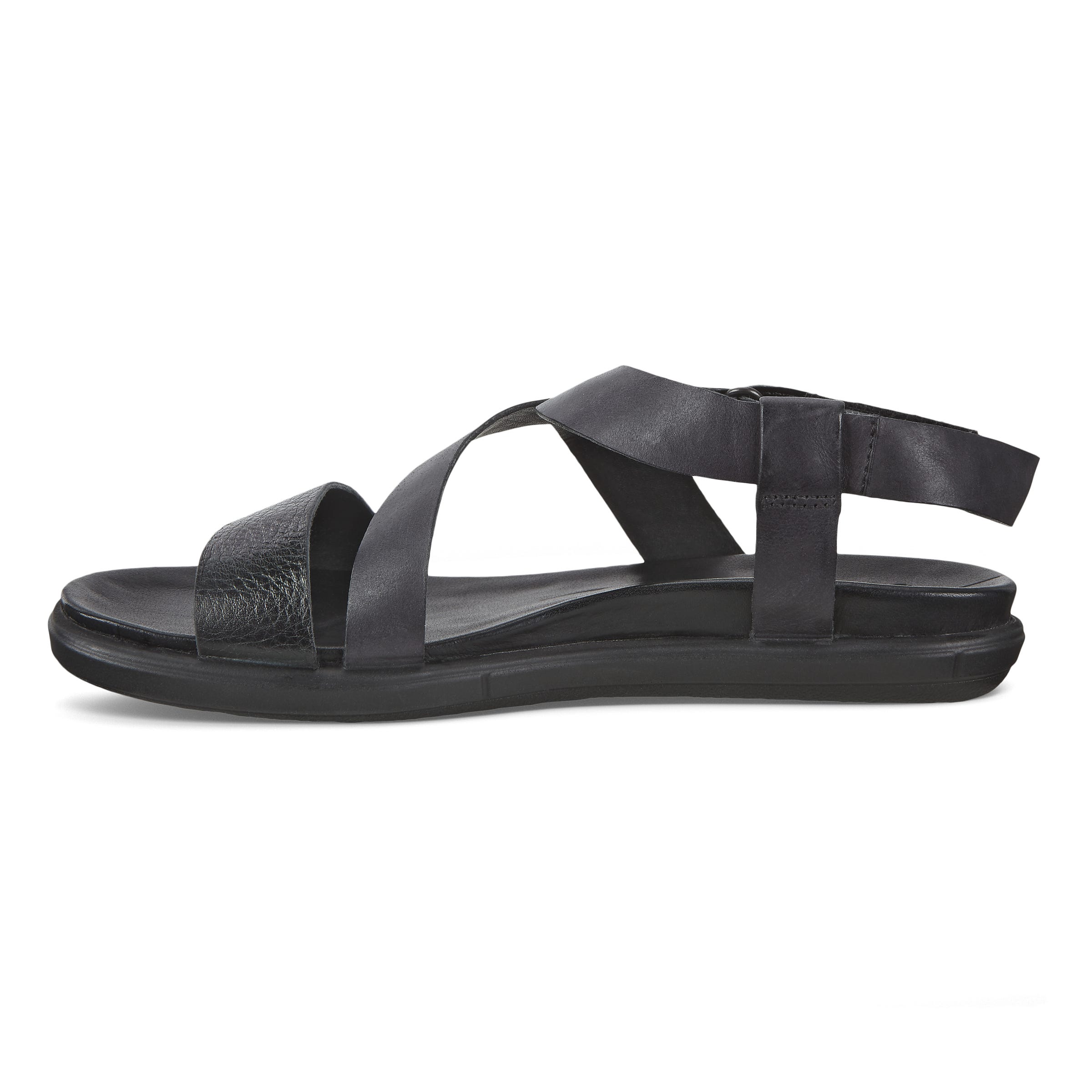 Women's ECCO® Simpil Nubuck Flat Sandal - Black - Inside