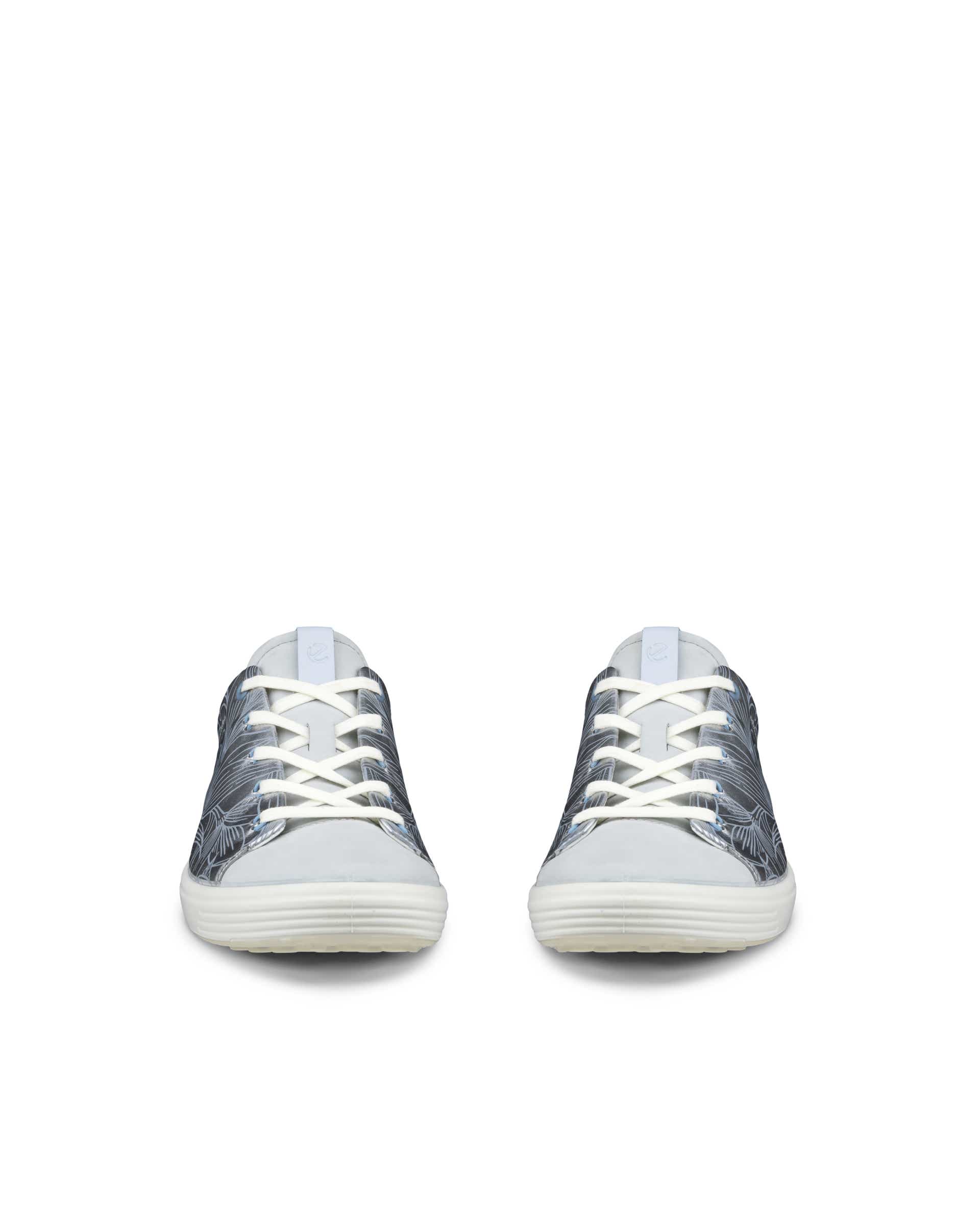 Women's ECCO® Soft 7 Leather Floral Shoe - Silver - Front pair