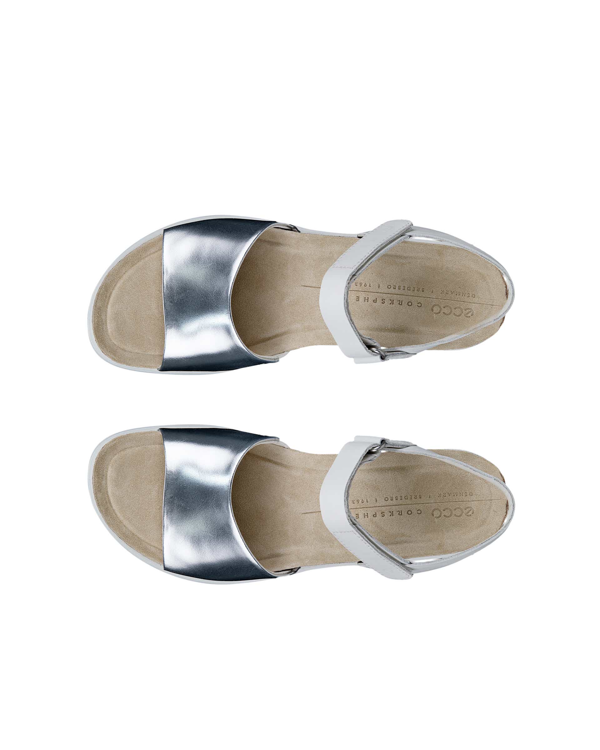 ECCO® FLOWT WEDGE CORK sandale compensée cuir pour femme - Blanc - Top left pair