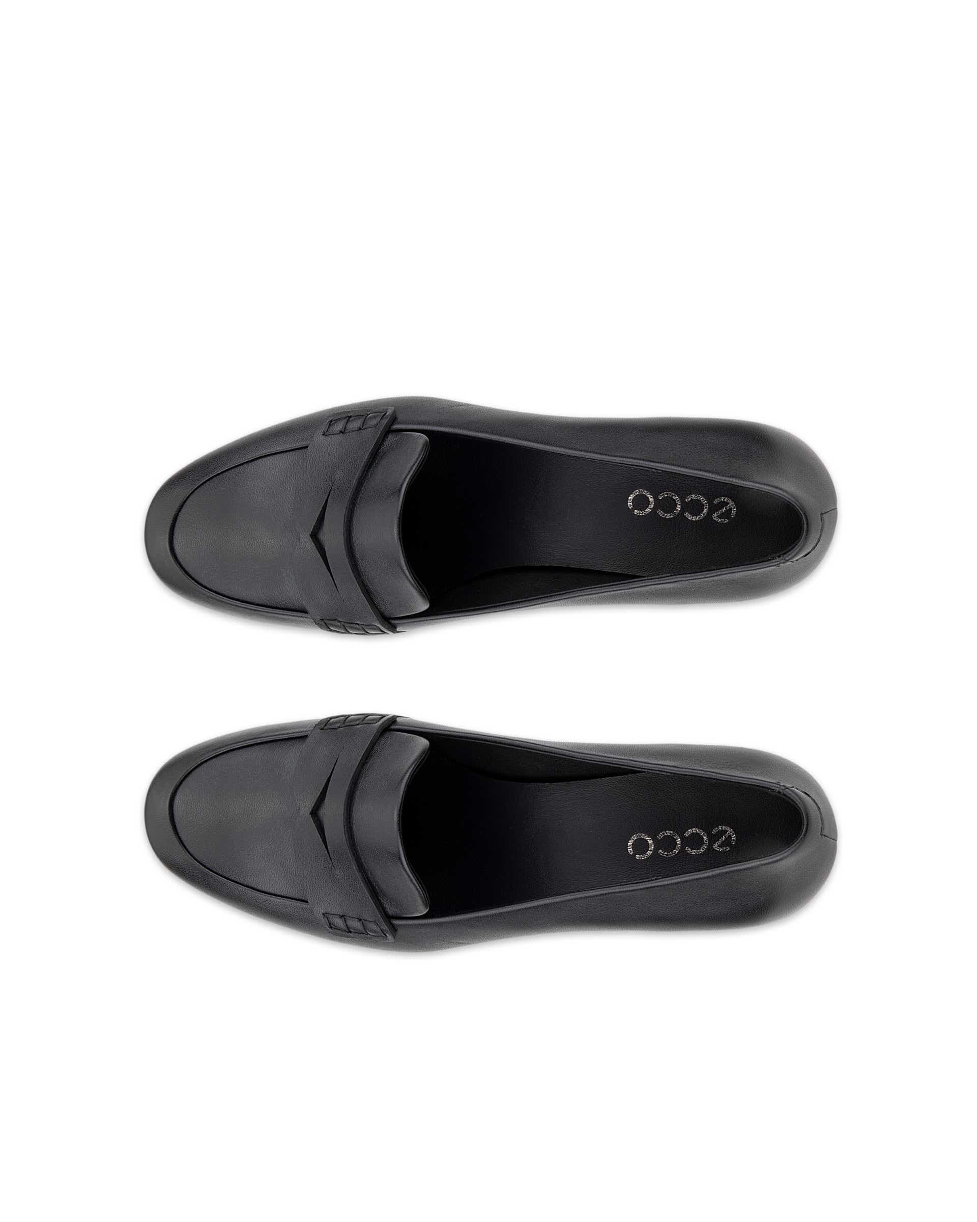Women's ECCO® LIVA 35 Leather Block-Heeled Loafer - Black - Top left pair