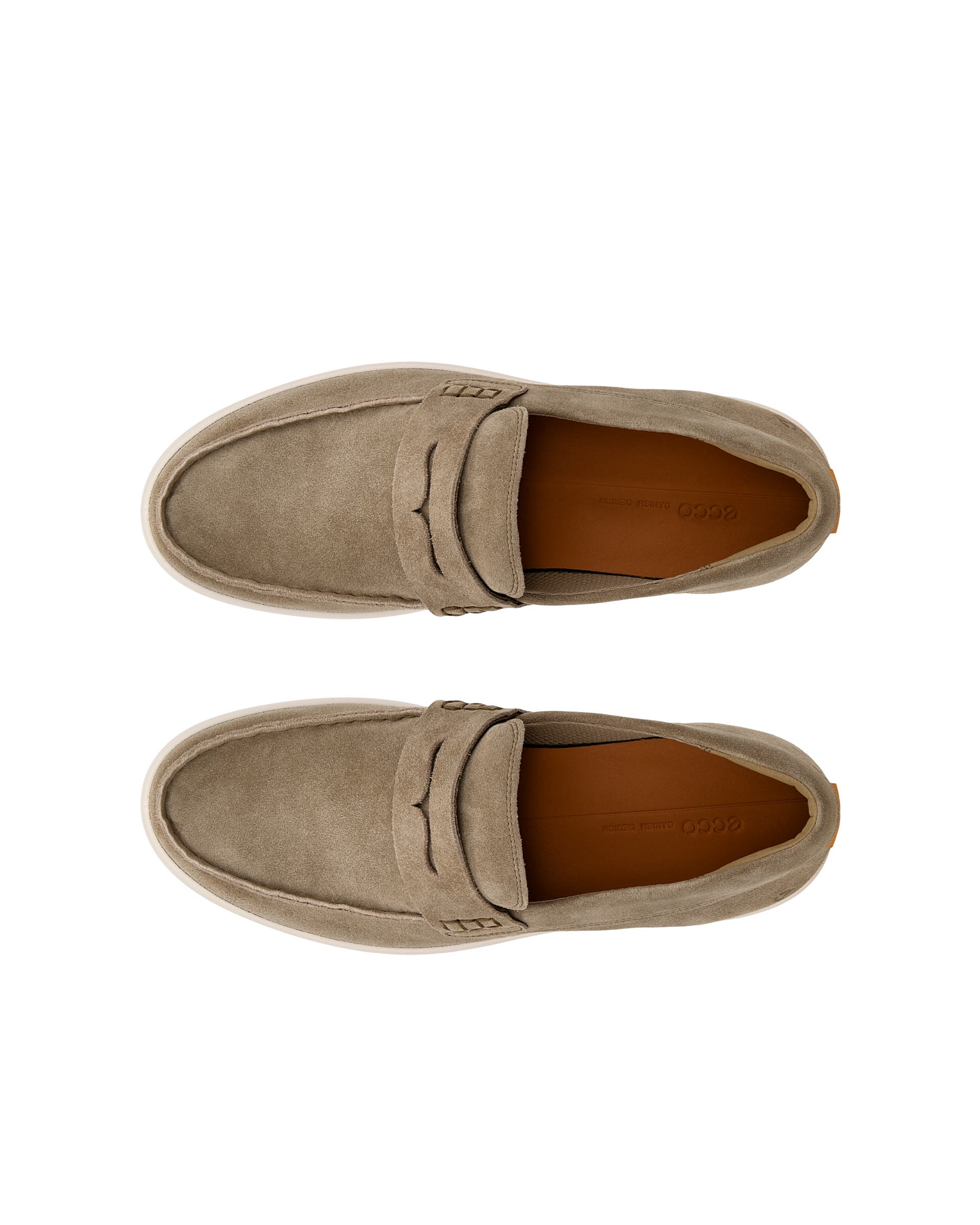 Men's ECCO® Soft 7 Suede Penny Loafer - Brown - Top left pair