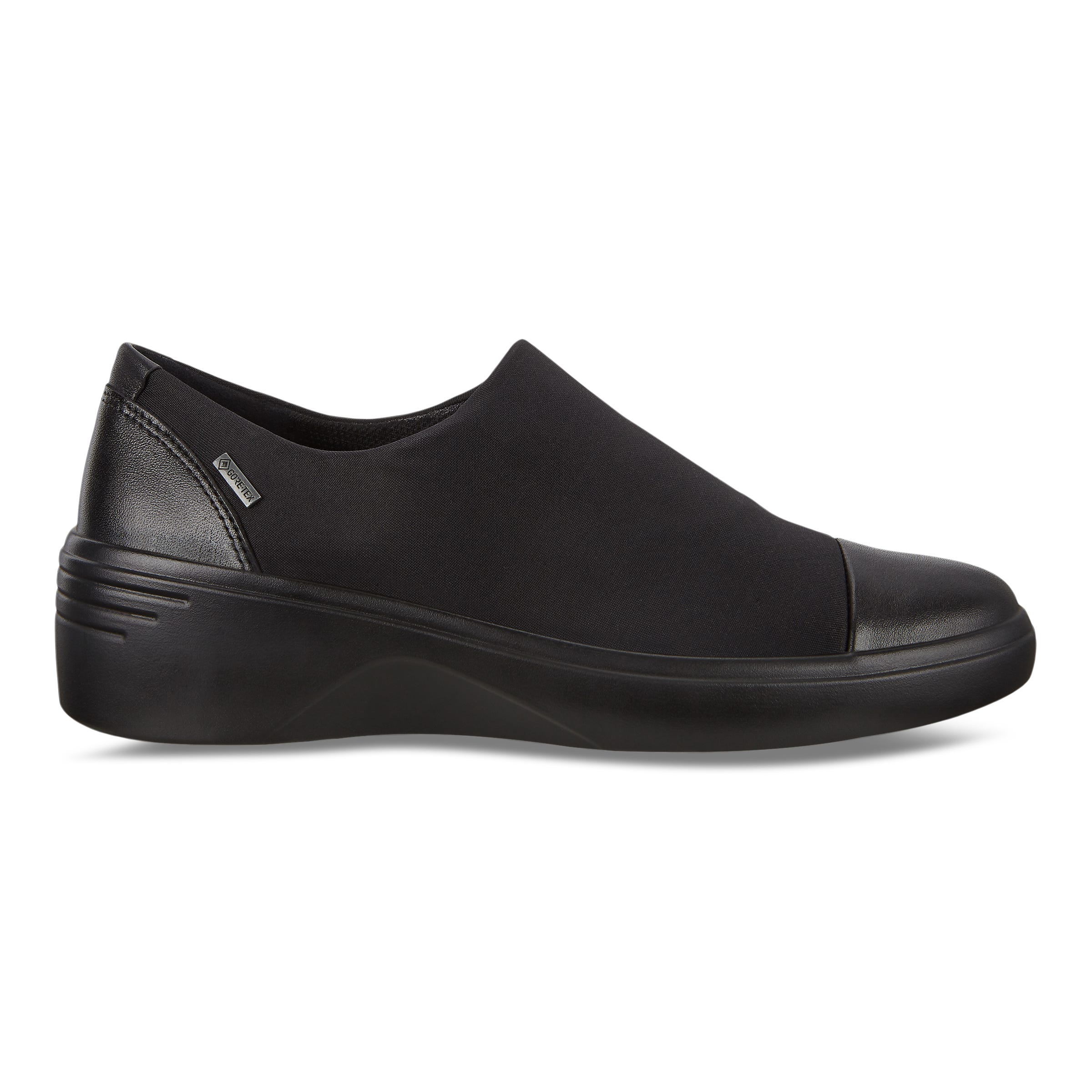 ECCO Soft 7 Wedge ウィメンズ レザーGore-Texウェッジソールスリッポン - ブラック - Outside