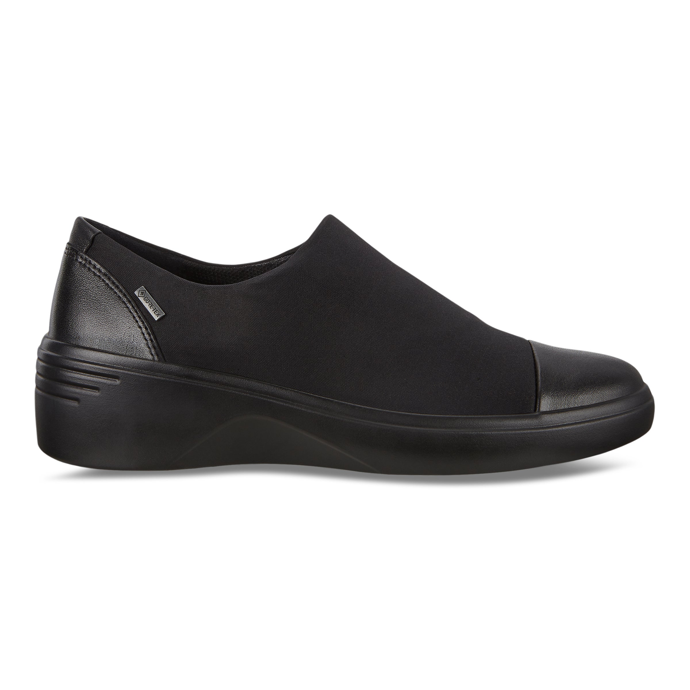 ECCO Soft 7 Wedge ウィメンズ レザーGore-Texウェッジソールスリッポン - ブラック - Outside
