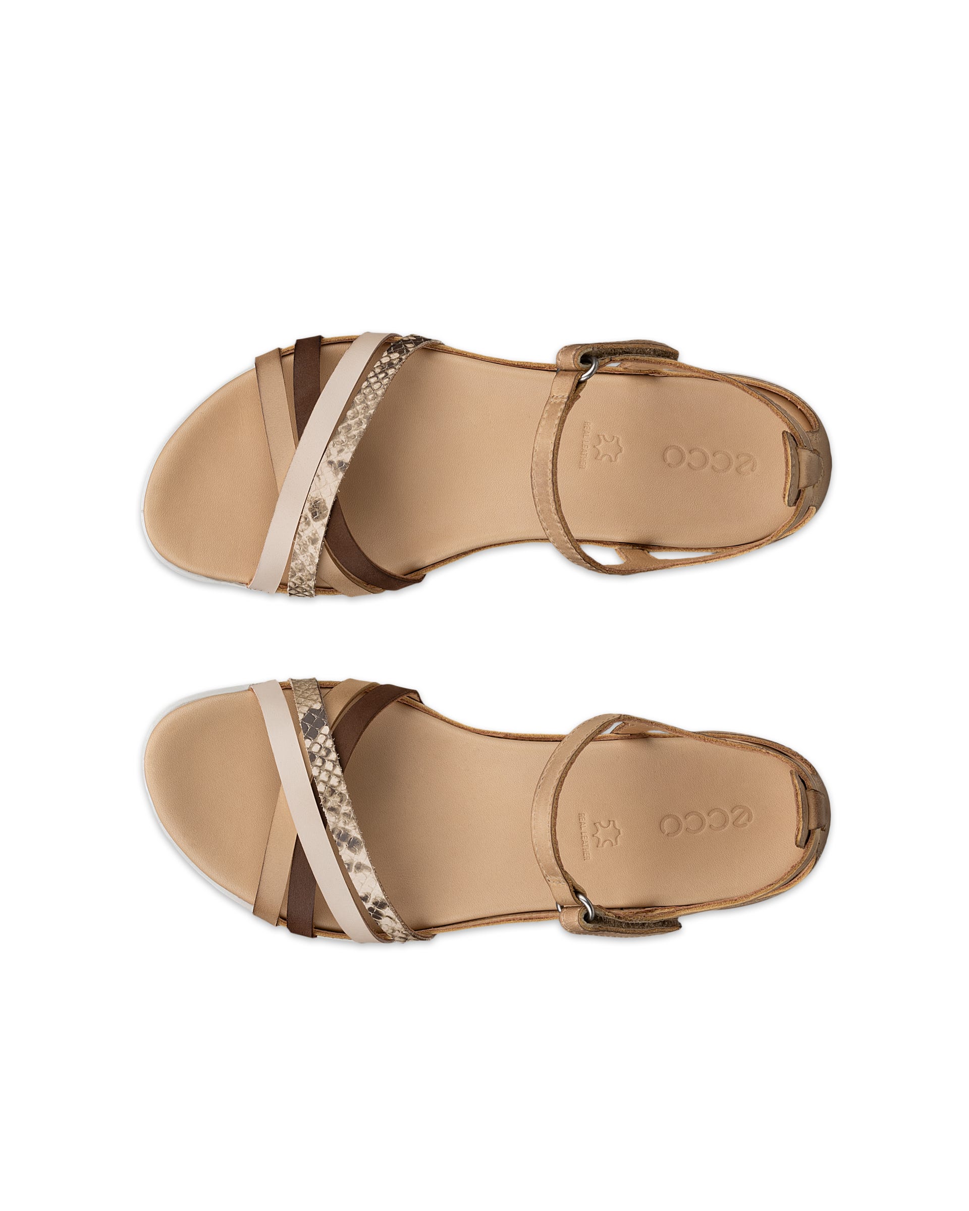 Women's ECCO® Flash Leather Flat Sandal - Beige - Top left pair