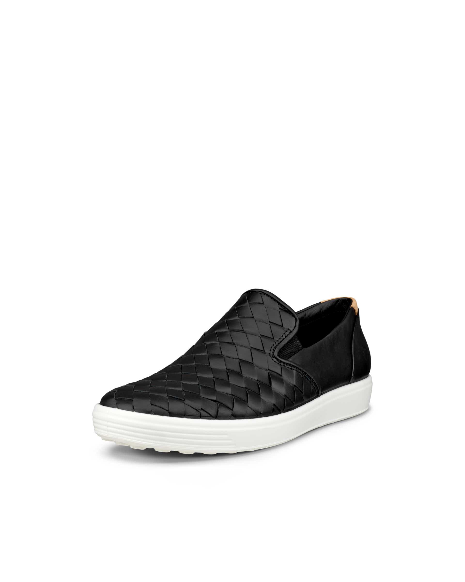 Women's ECCO® Soft 7 Woven Leather Slip-On - Black - Main
