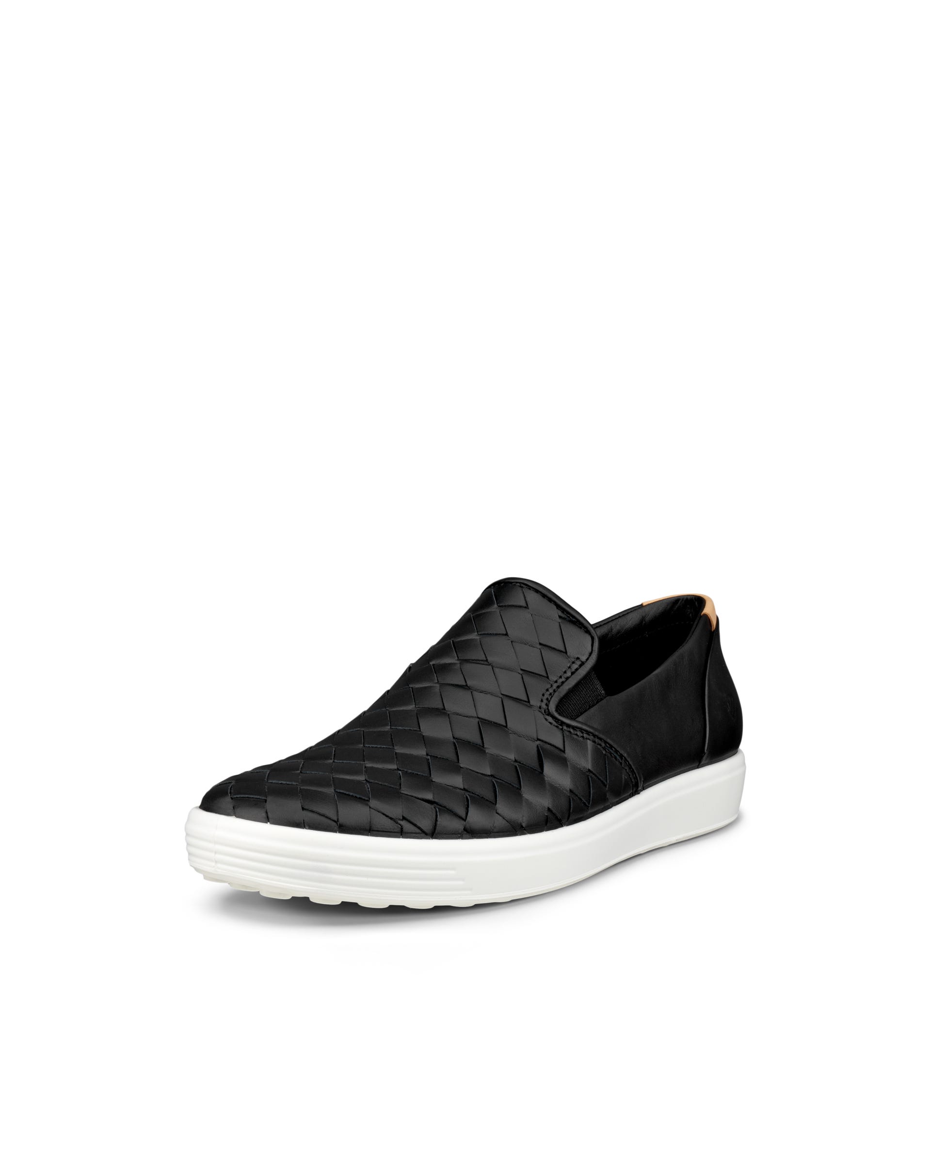 Women's ECCO® Soft 7 Woven Leather Slip-On - Black - Main