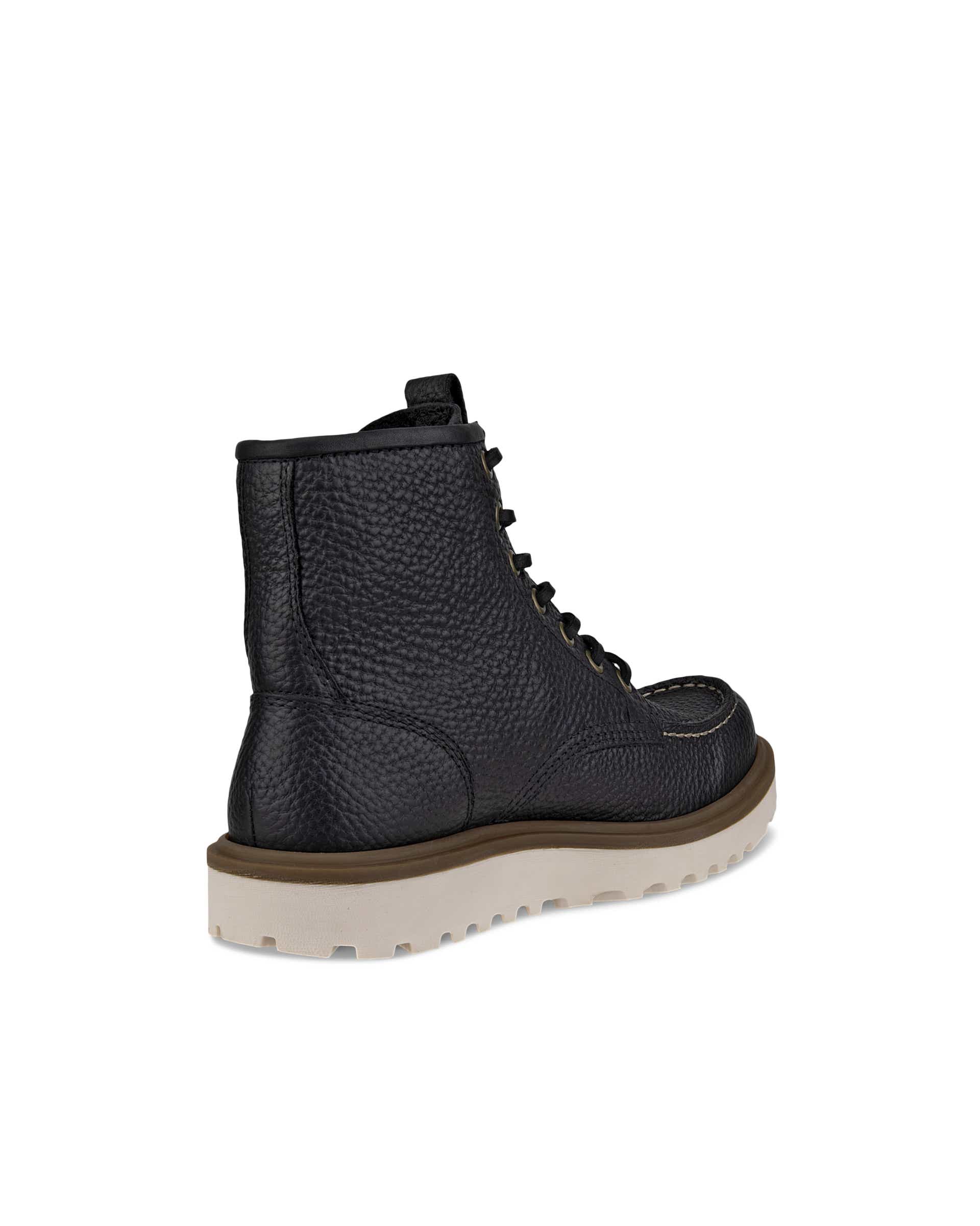 Women's ECCO® Staker Leather Moc-Toe Boot - Black - Back