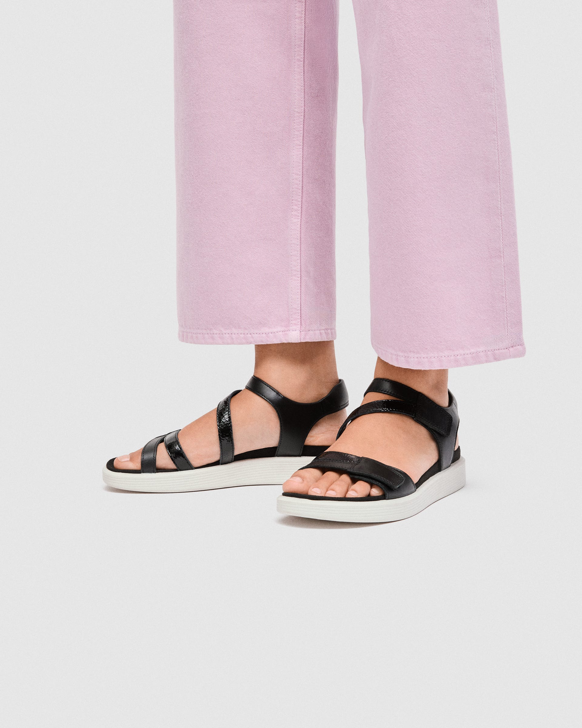 Women's ECCO® Soft Sandal Leather Two Strap Sandal - Black - Lifestyle image-1