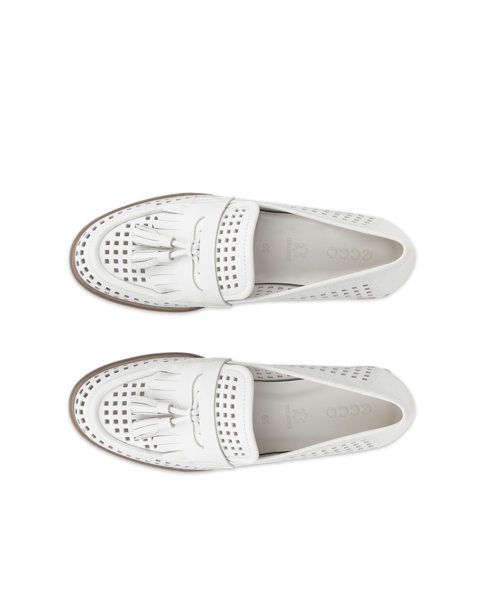 Women's ECCO® Dress Classic 15 Leather Loafer - White - Top left pair