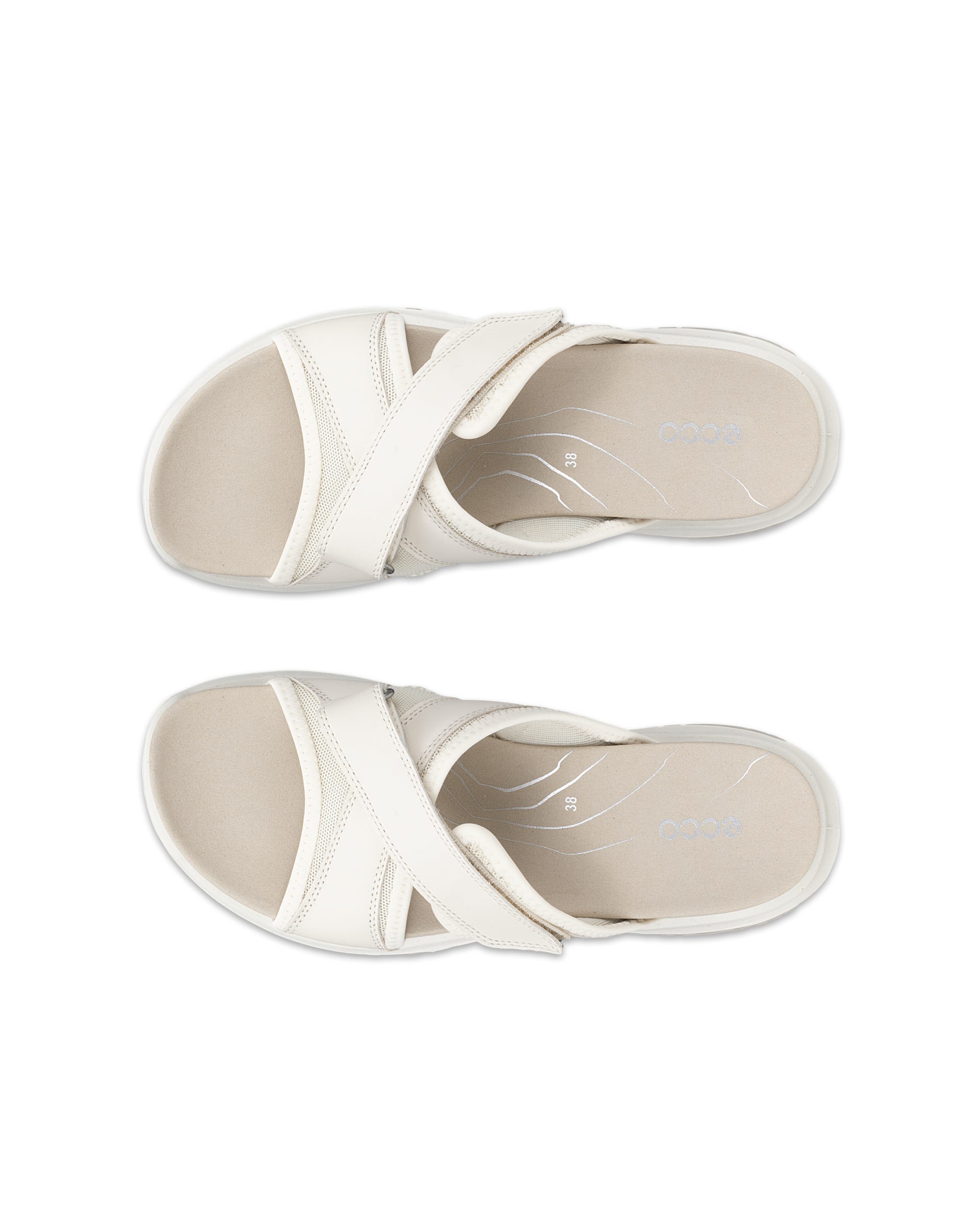 Women's ECCO® Offroad Roam Leather Slide Sandal - Beige - Top left pair