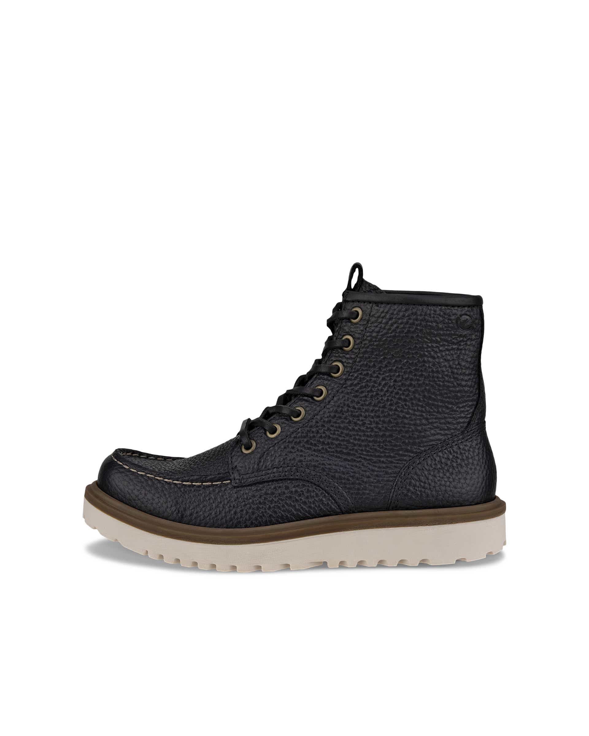 Women's ECCO® Staker Leather Moc-Toe Boot - Black - Outside