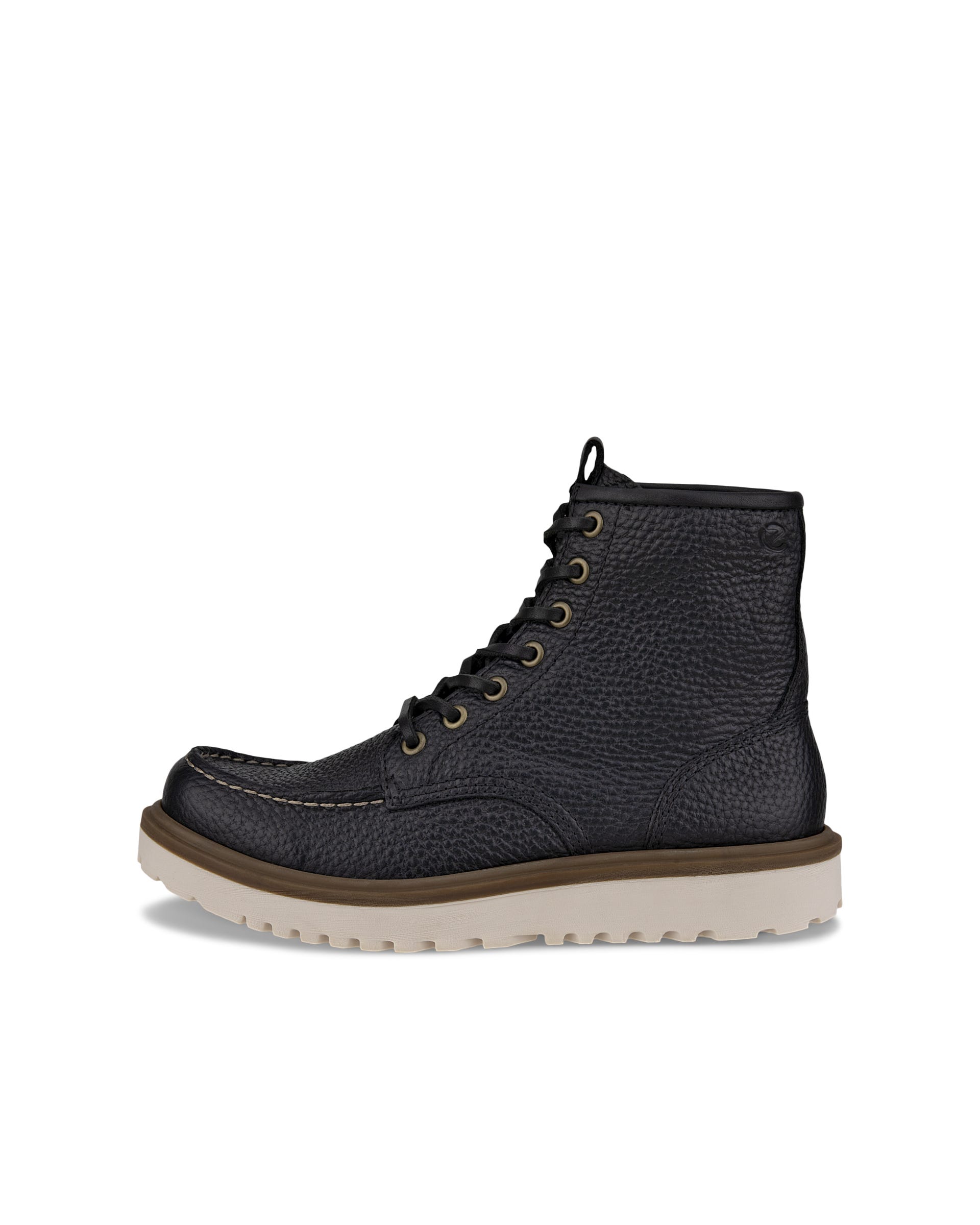 Women's ECCO® Staker Leather Moc-Toe Boot - Black - Outside