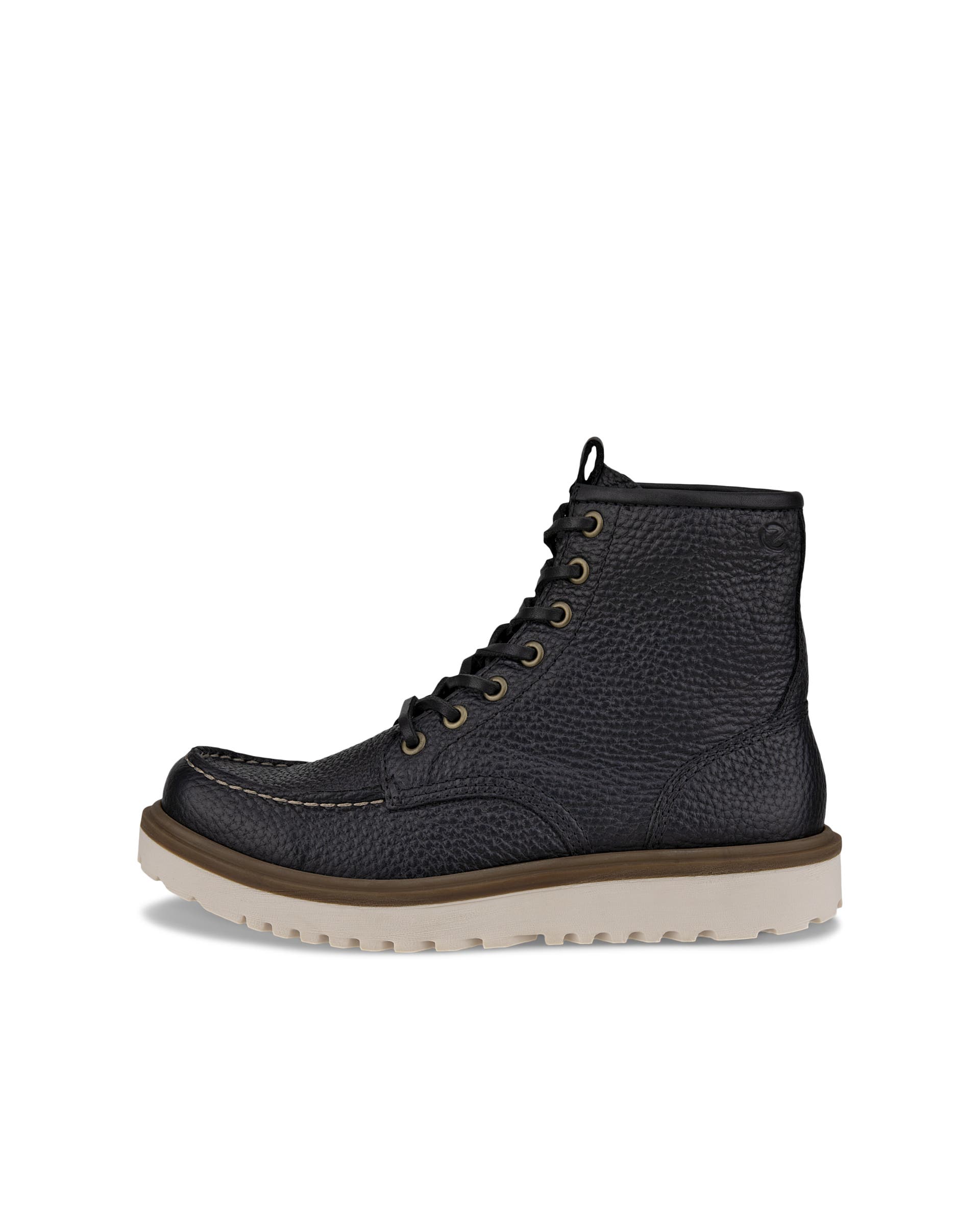 Women's ECCO® Staker Leather Moc-Toe Boot - Black - Outside