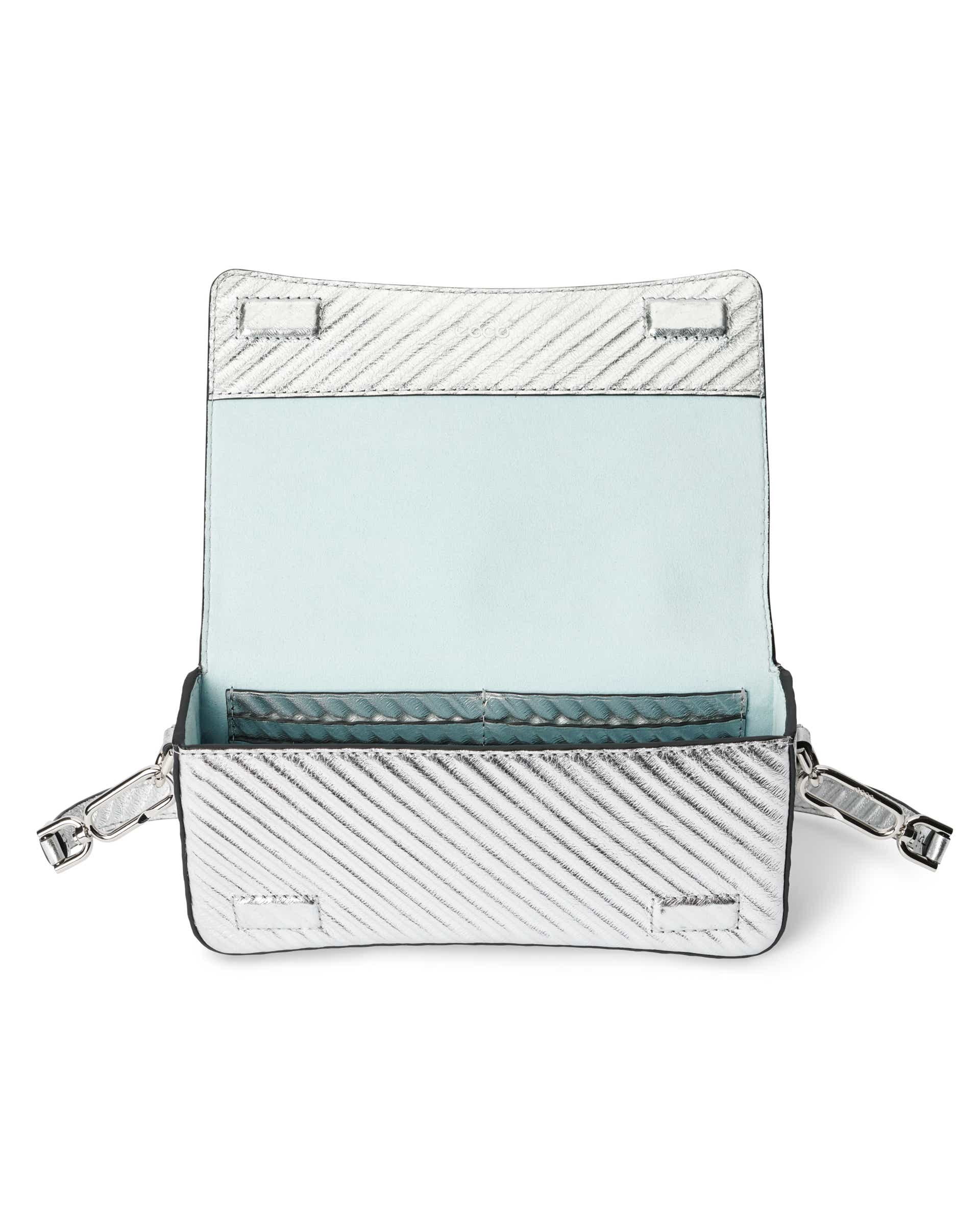 ECCO® Pinch Small Metallic Leather Shoulder Bag - Silver - Inside