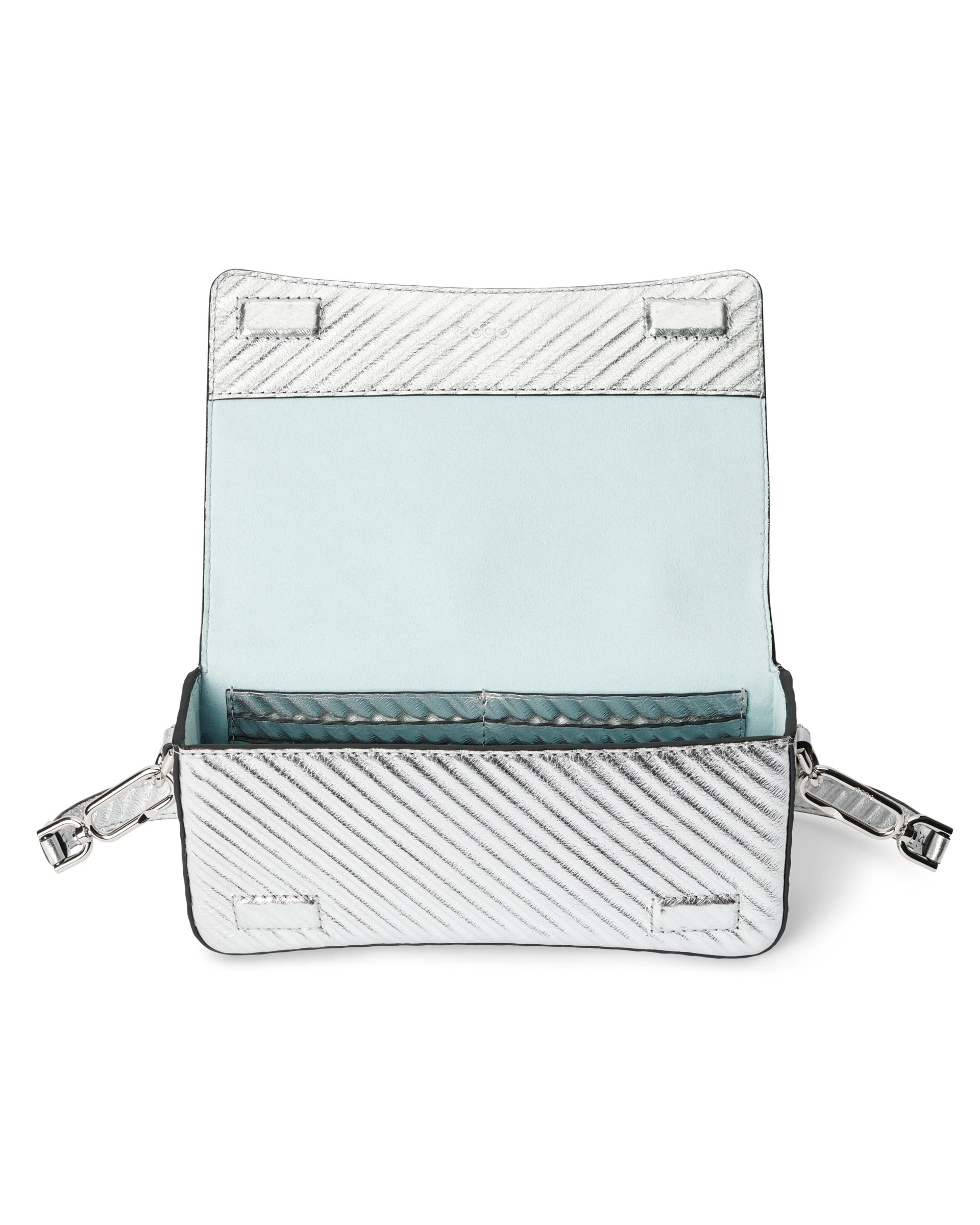 ECCO® Pinch Small Metallic Leather Shoulder Bag - Silver - Inside
