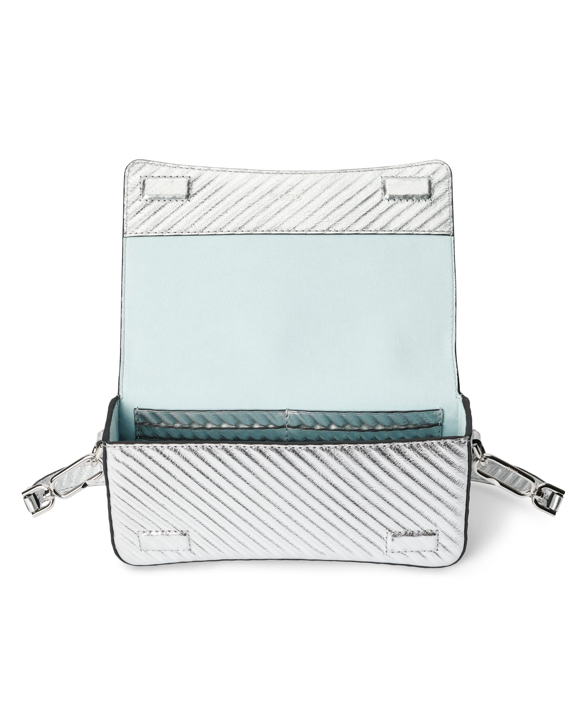 ECCO® Pinch Small Metallic Leather Shoulder Bag - Silver - Inside
