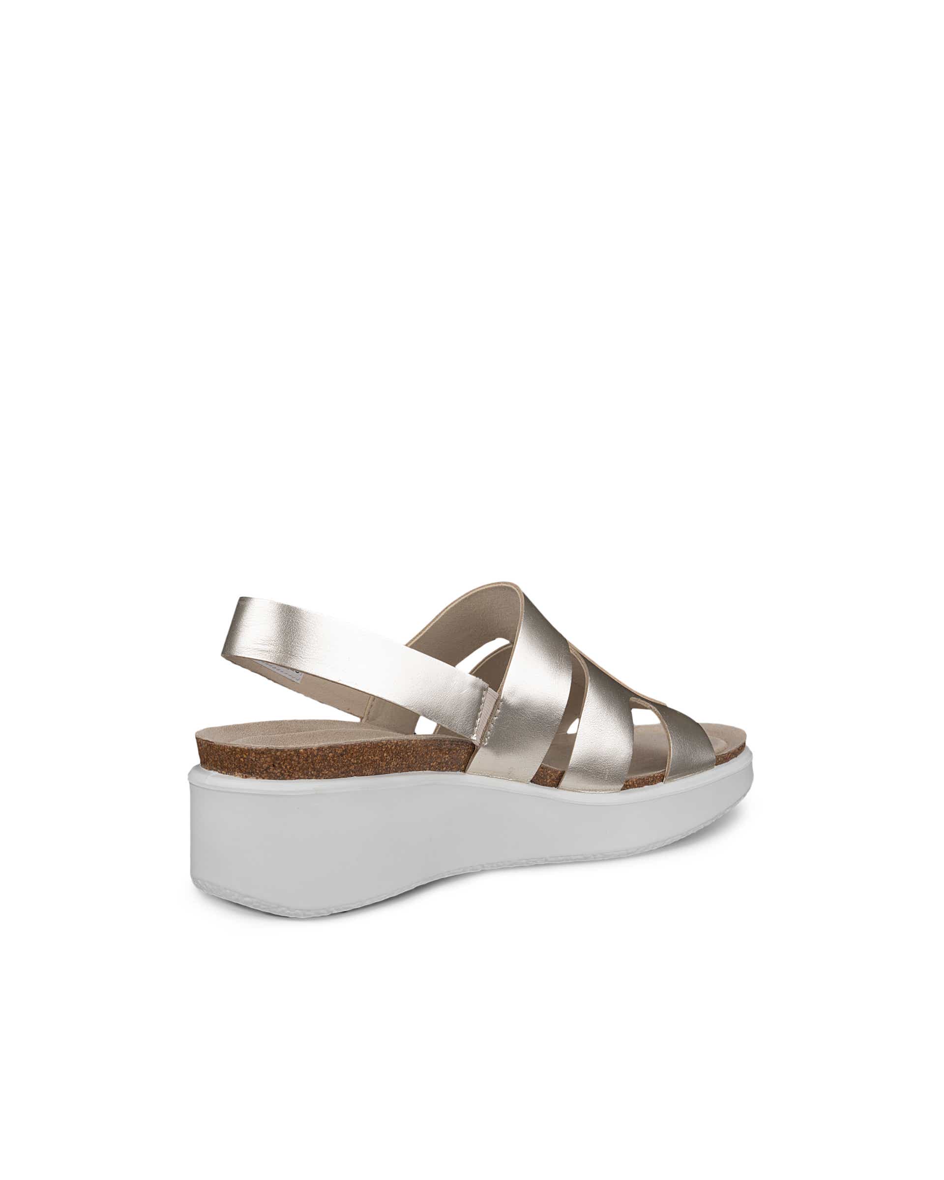 Dámské kožené sandály na korkovém klínku ECCO® Flowt Wedge Cork - Metalická - Back