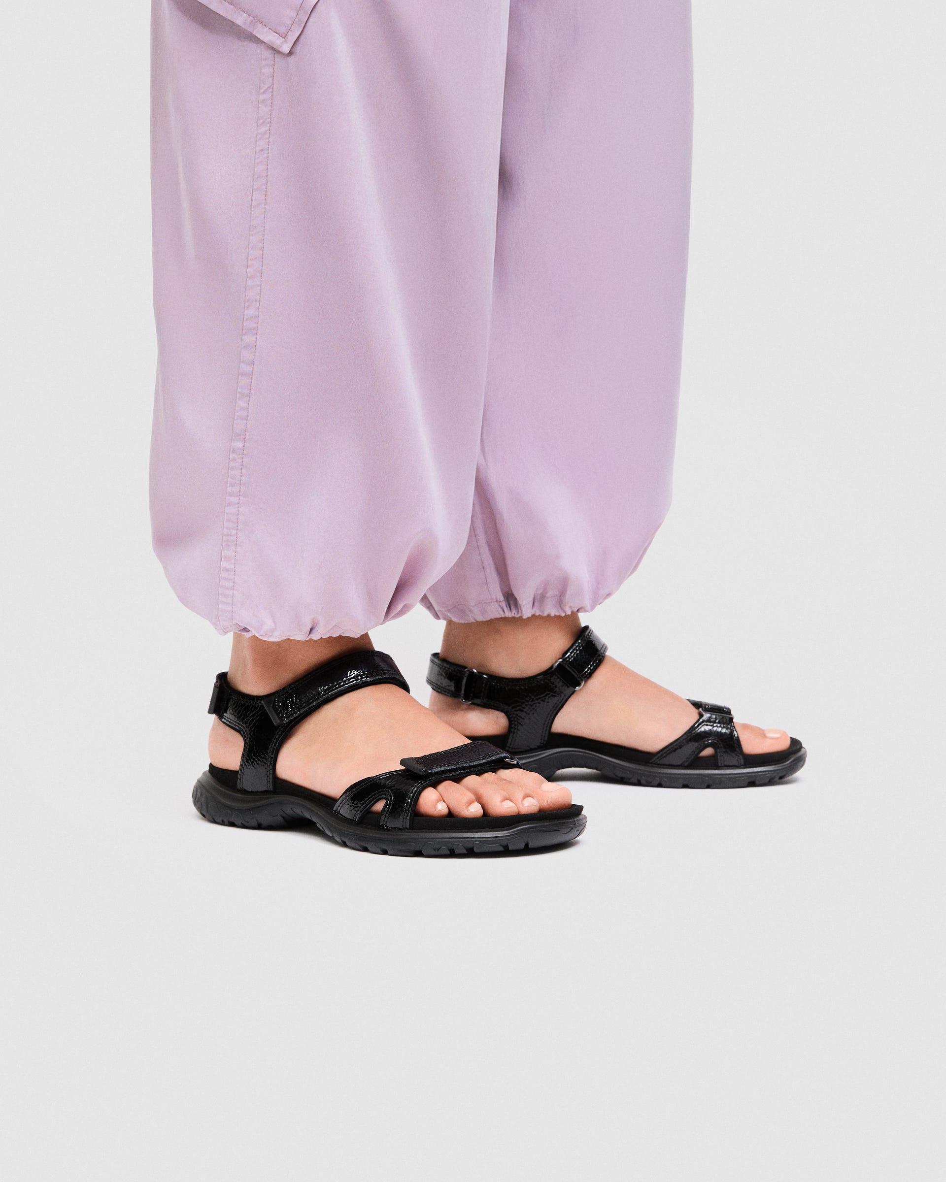 Women's ECCO® Offroad Roam Patent Leather Walking Sandal - Black - Lifestyle image-1