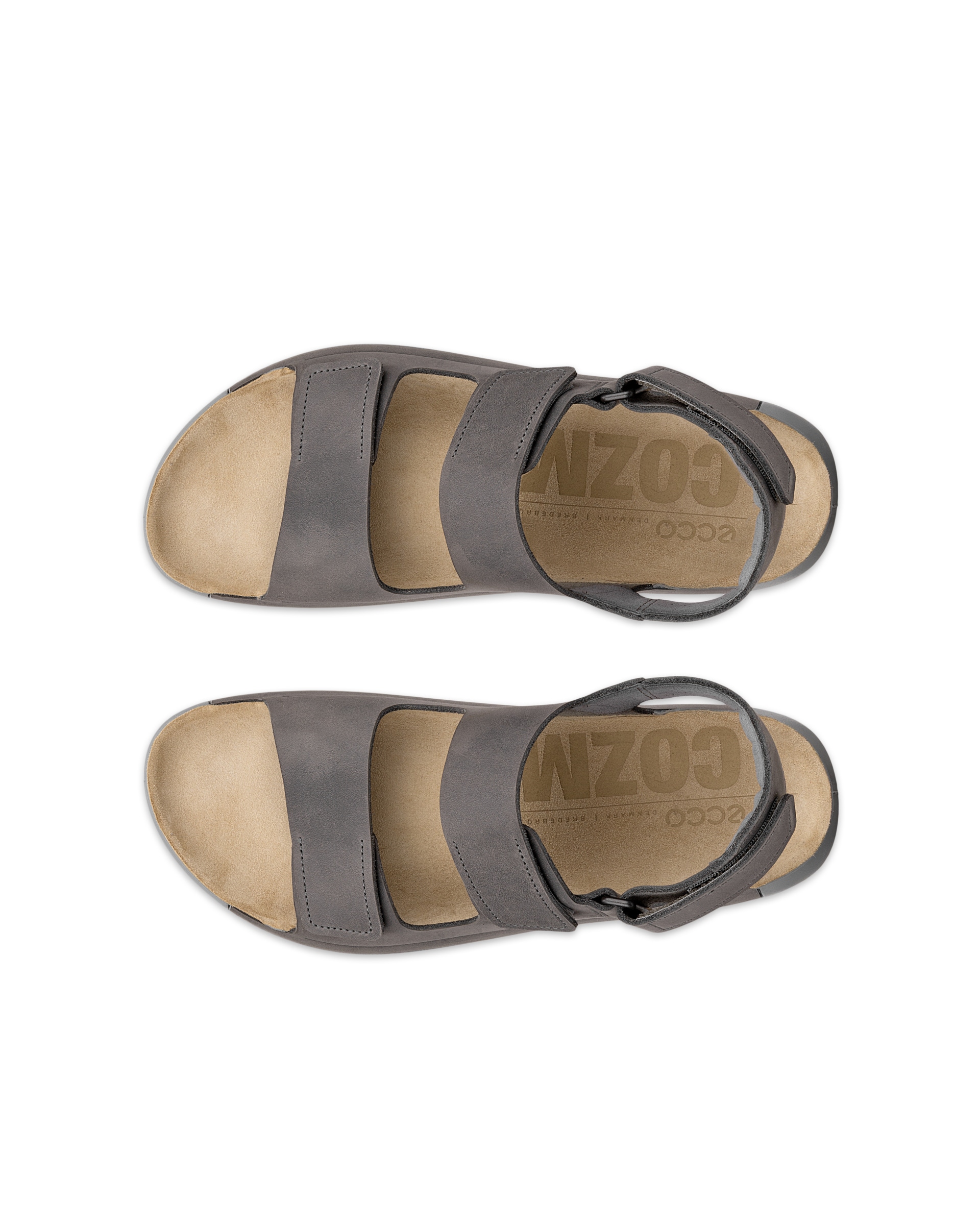 ECCO® Cozmo sandale en nubuck deux brides pour homme - Gris - Top left pair